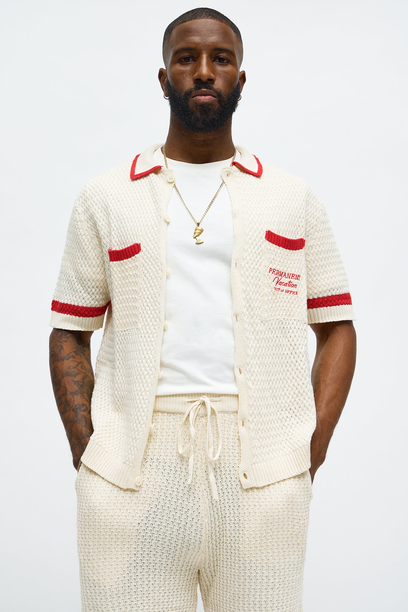 Relaxed Fit Margarita Button Up Shirt - Red/White