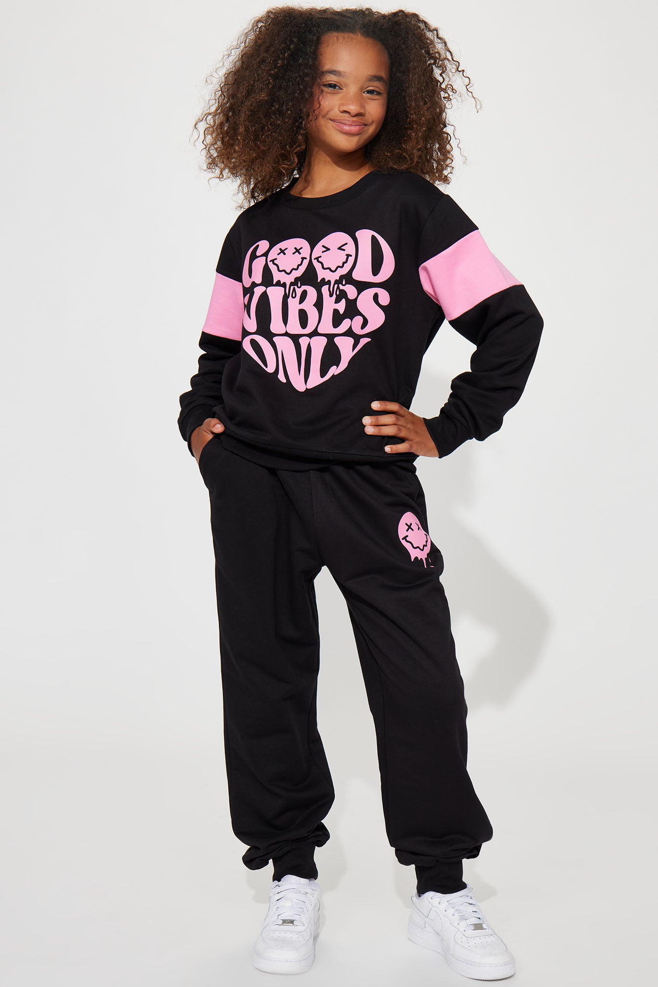 Mini Good Vibes Only French Terry Jogger Set - Black