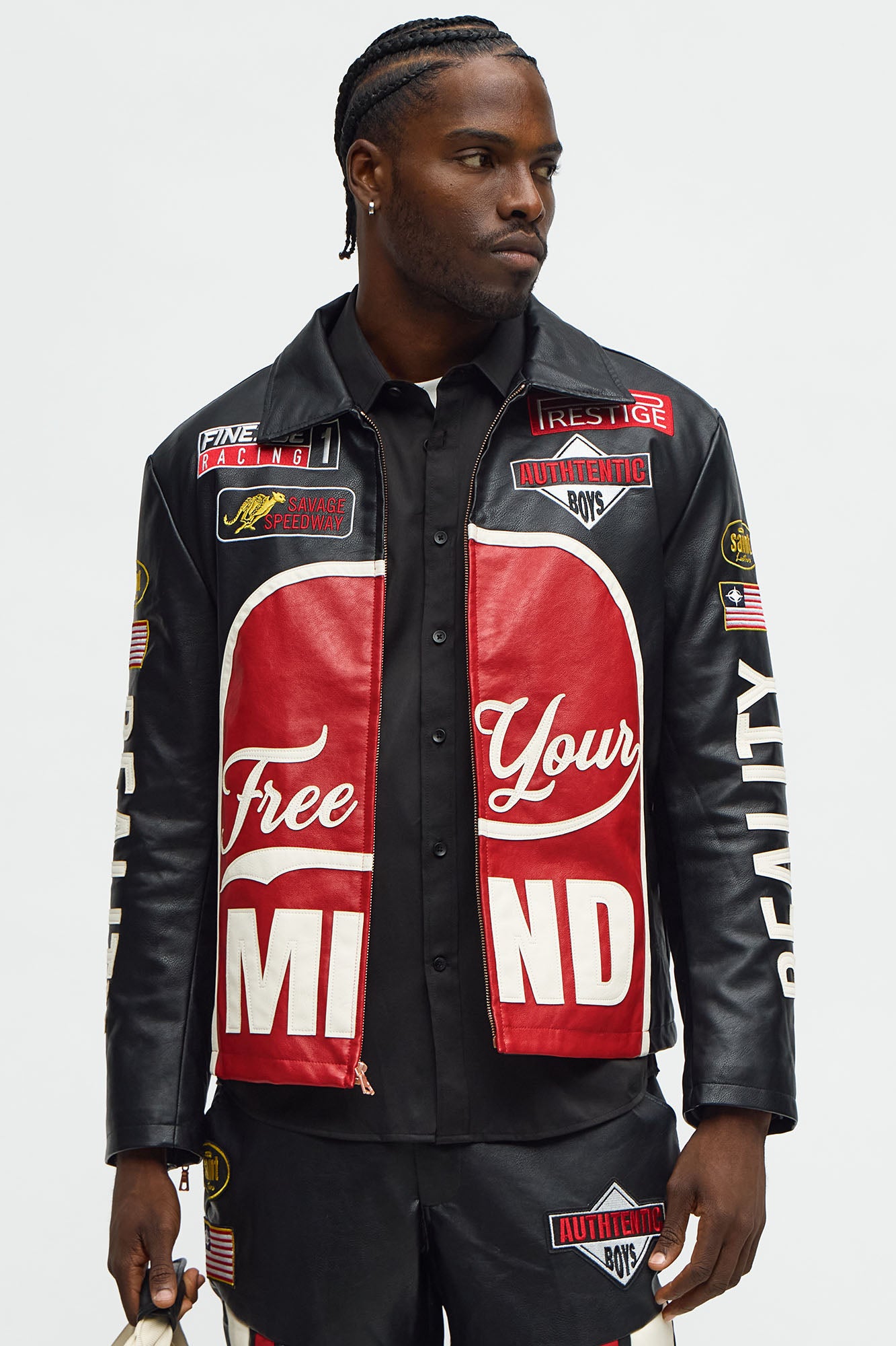 Free Your Mind Faux Leather Racing Jacket - Black/combo