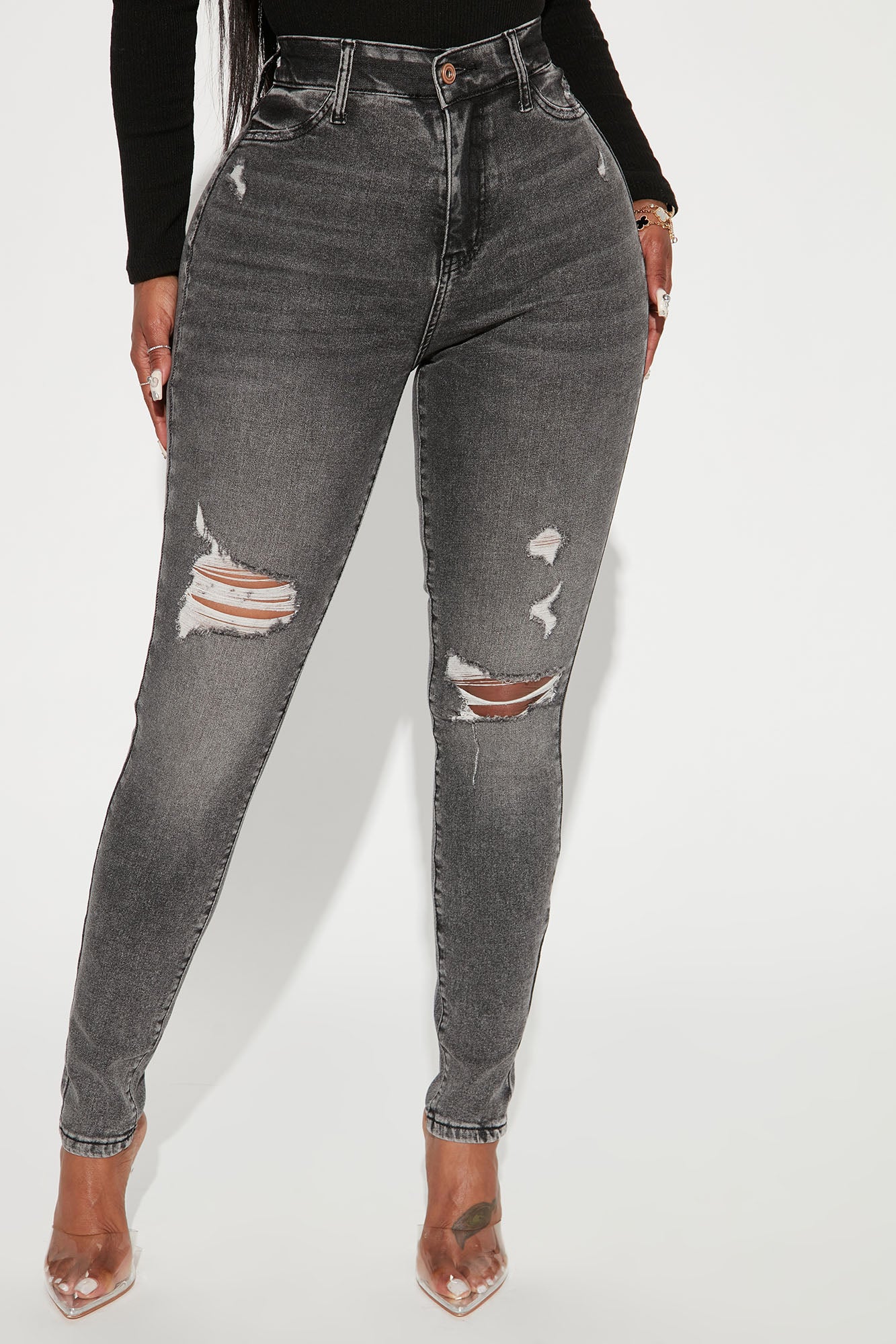 Petite Living Life High Stretch Skinny Jeans - Black Wash