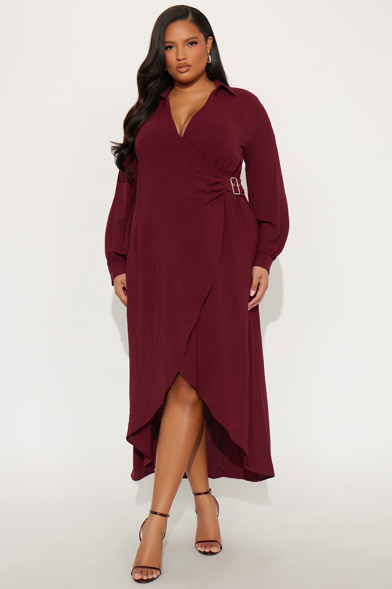 Moreen Belted Maxi Dress - Burgundy