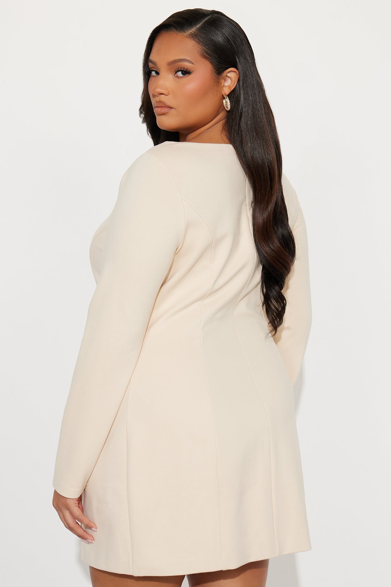 Dressed In Confidence Long Sleeve Mini Dress - Beige