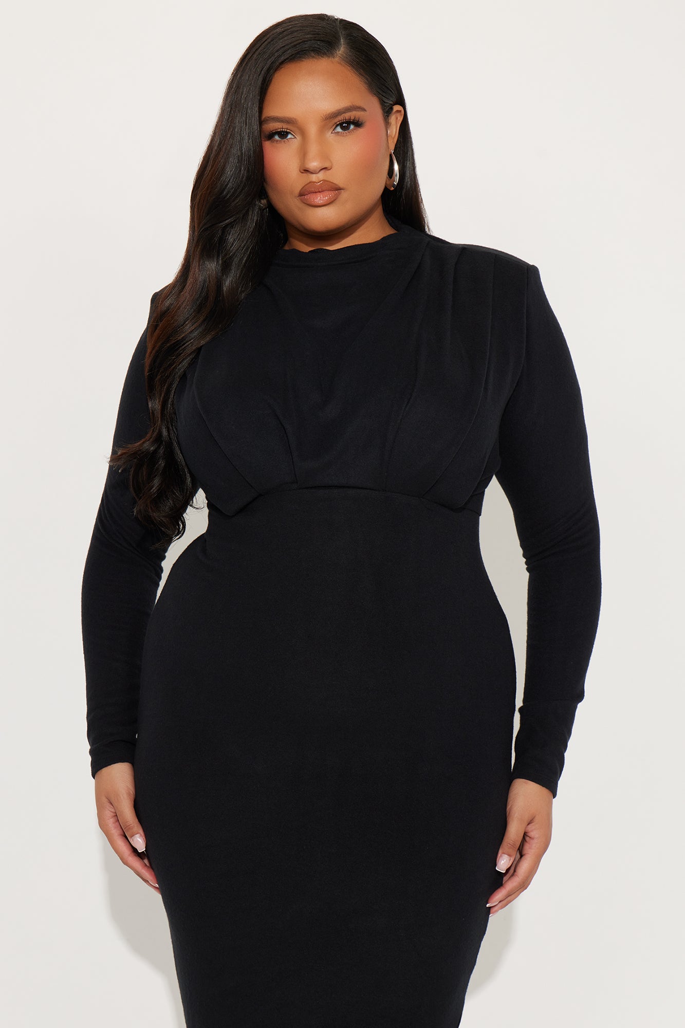 Calista Long Sleeve Sweater Midi Dress - Black