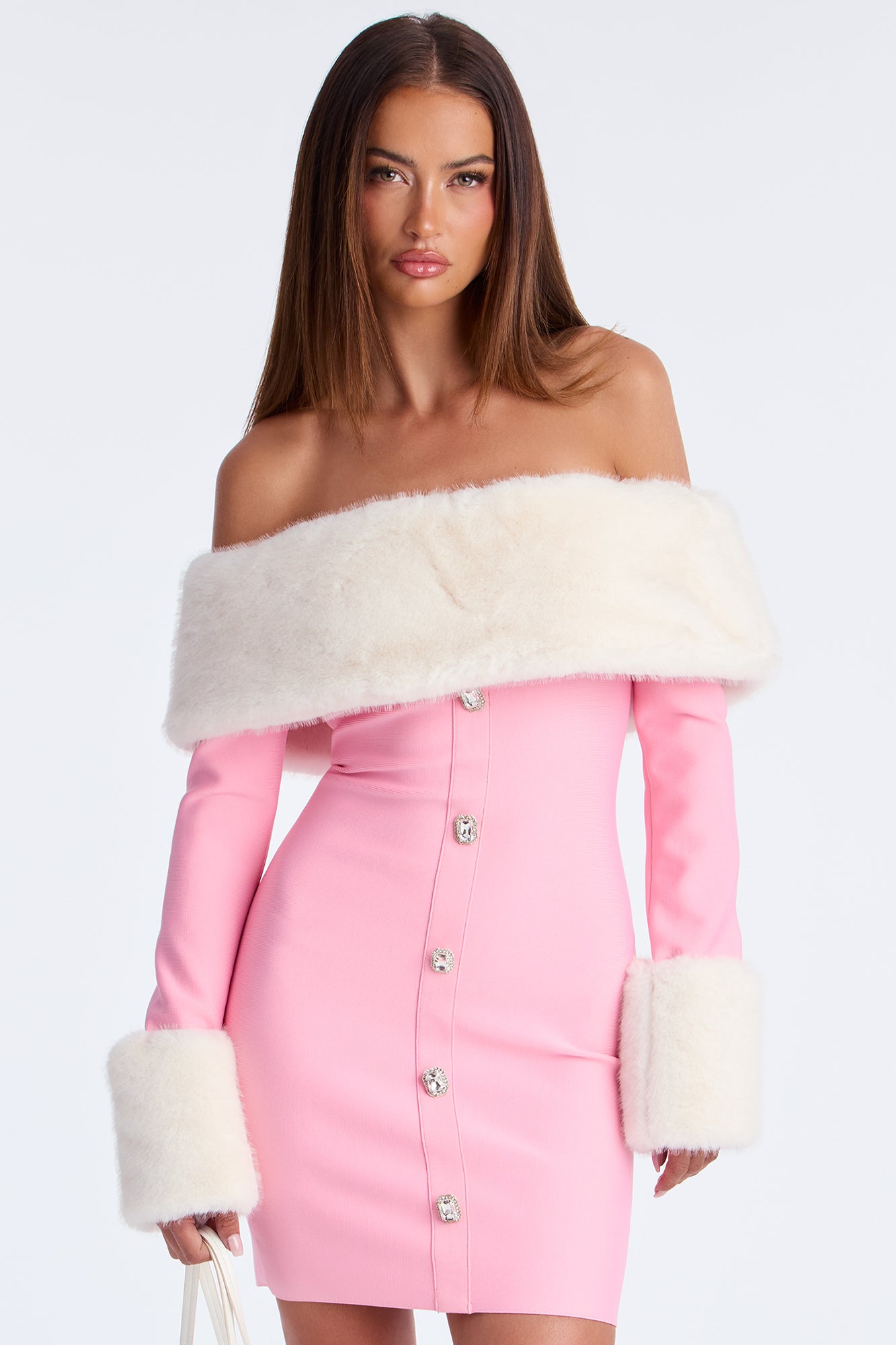 Kyla Fur Bandage Mini Dress - Pink/combo