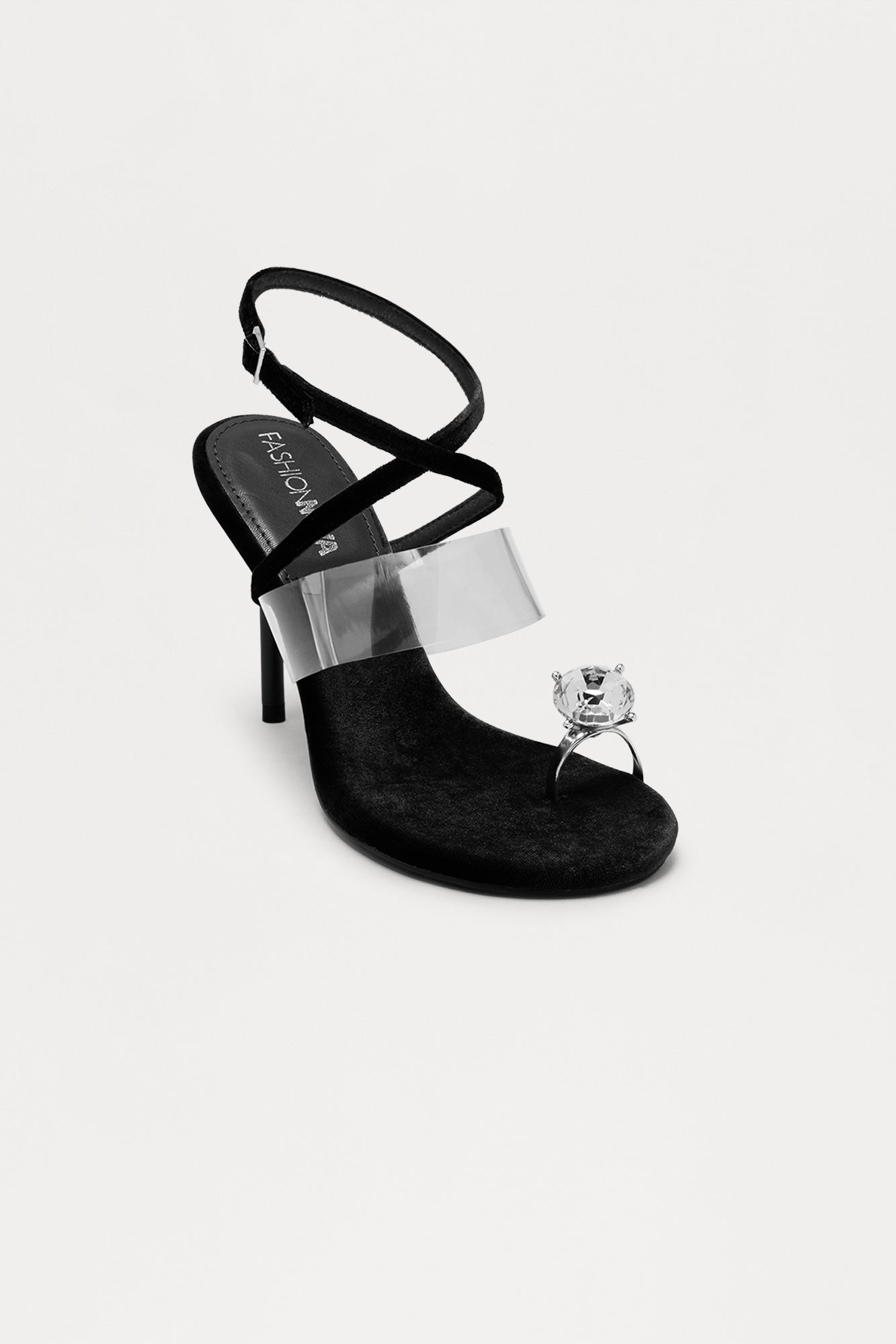 Bling Jewel Toe Ring Heels - Black