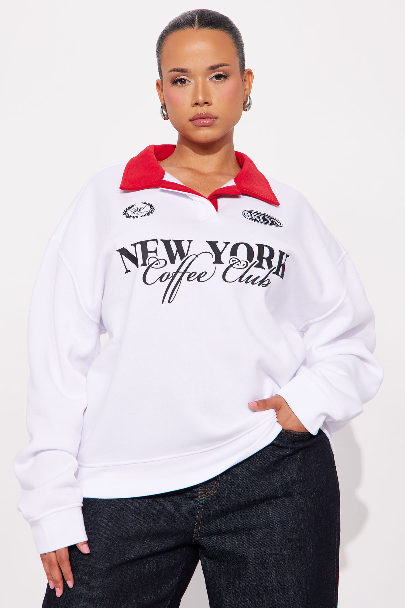 NYC Coffee Club Fleece Rugby Sweatshirt - White