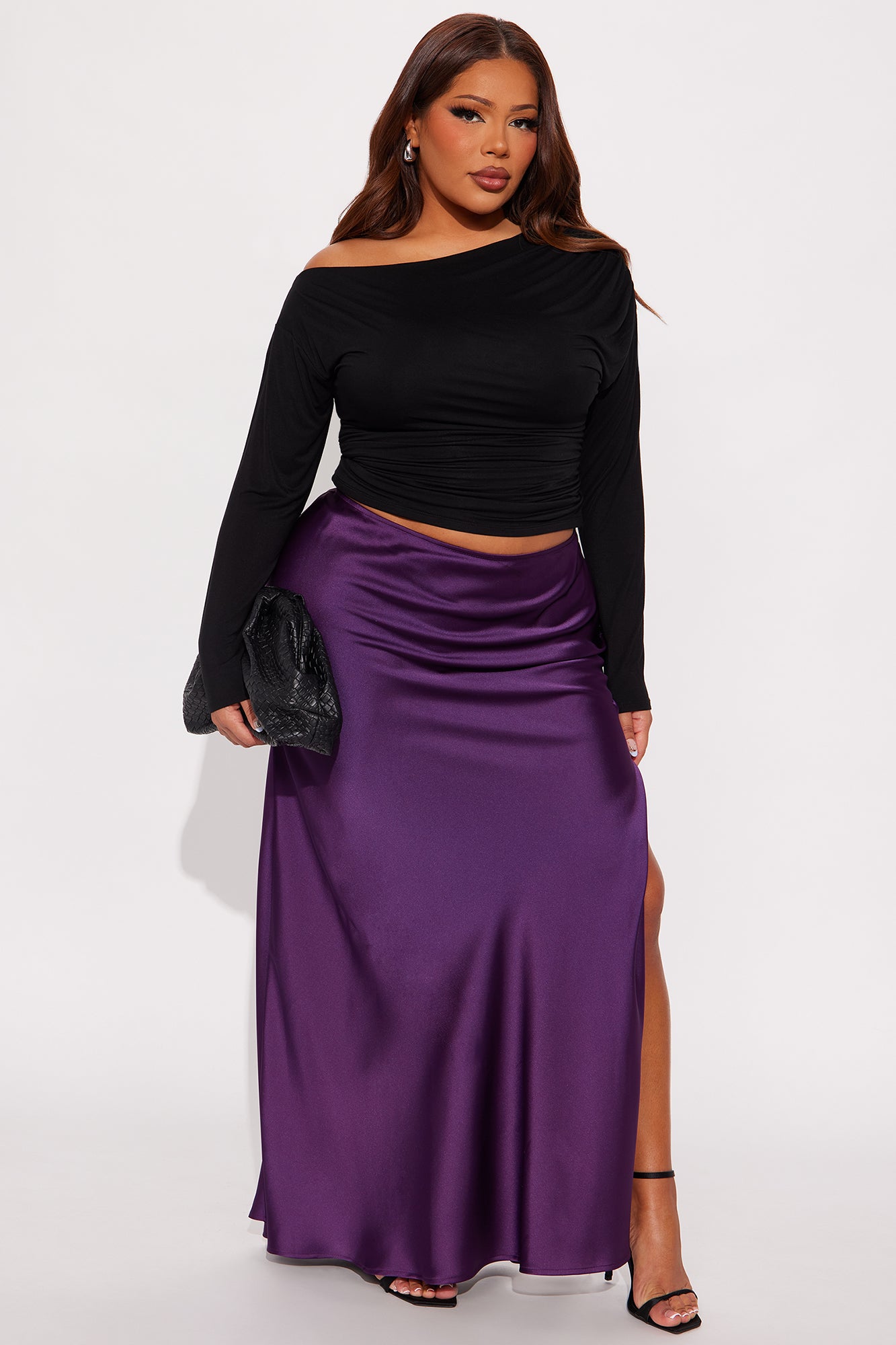 Melinna Ruched Long Sleeve Top - Black