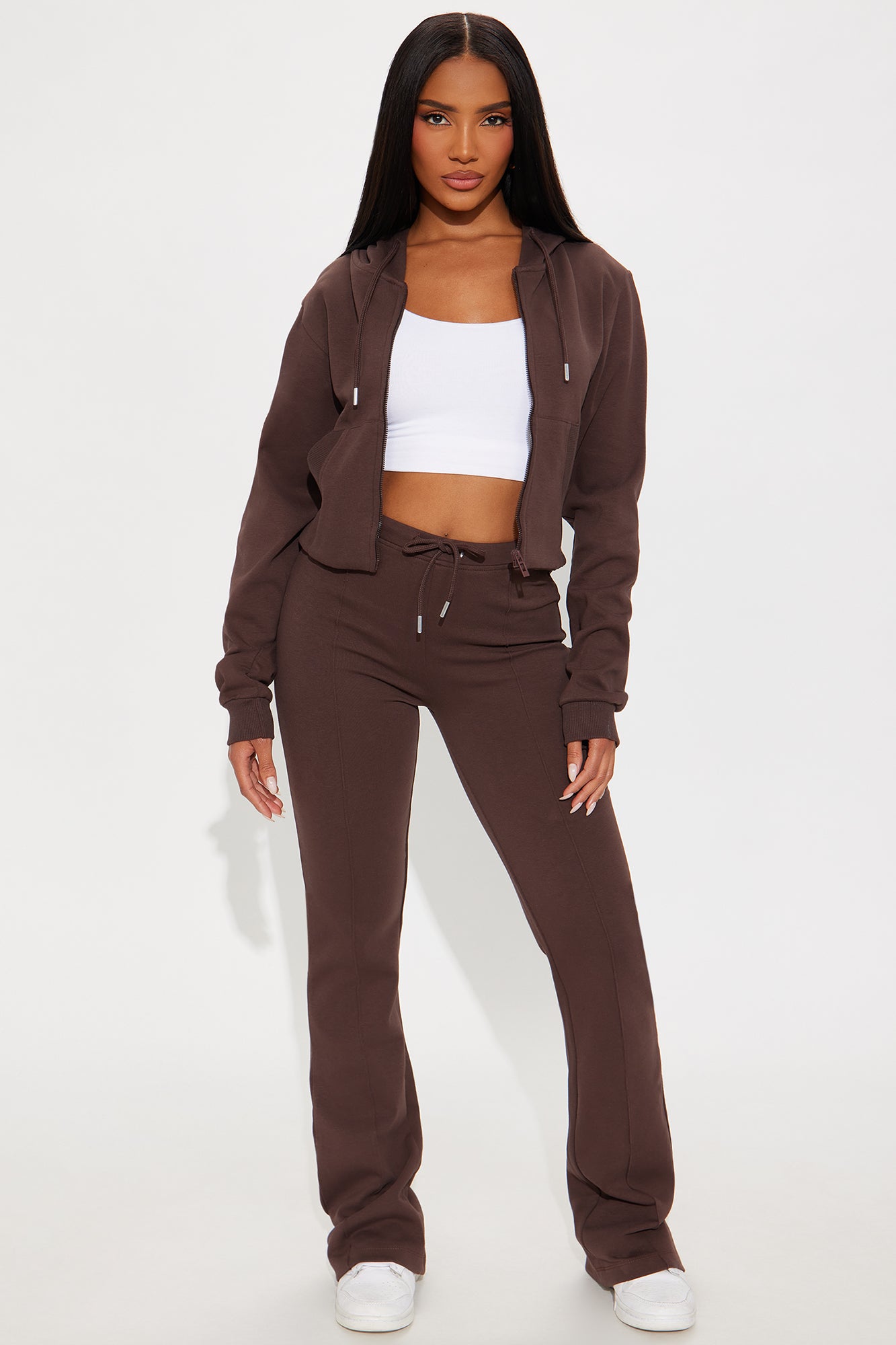 Ready To Go Zip Up Pant Set - Chocolate