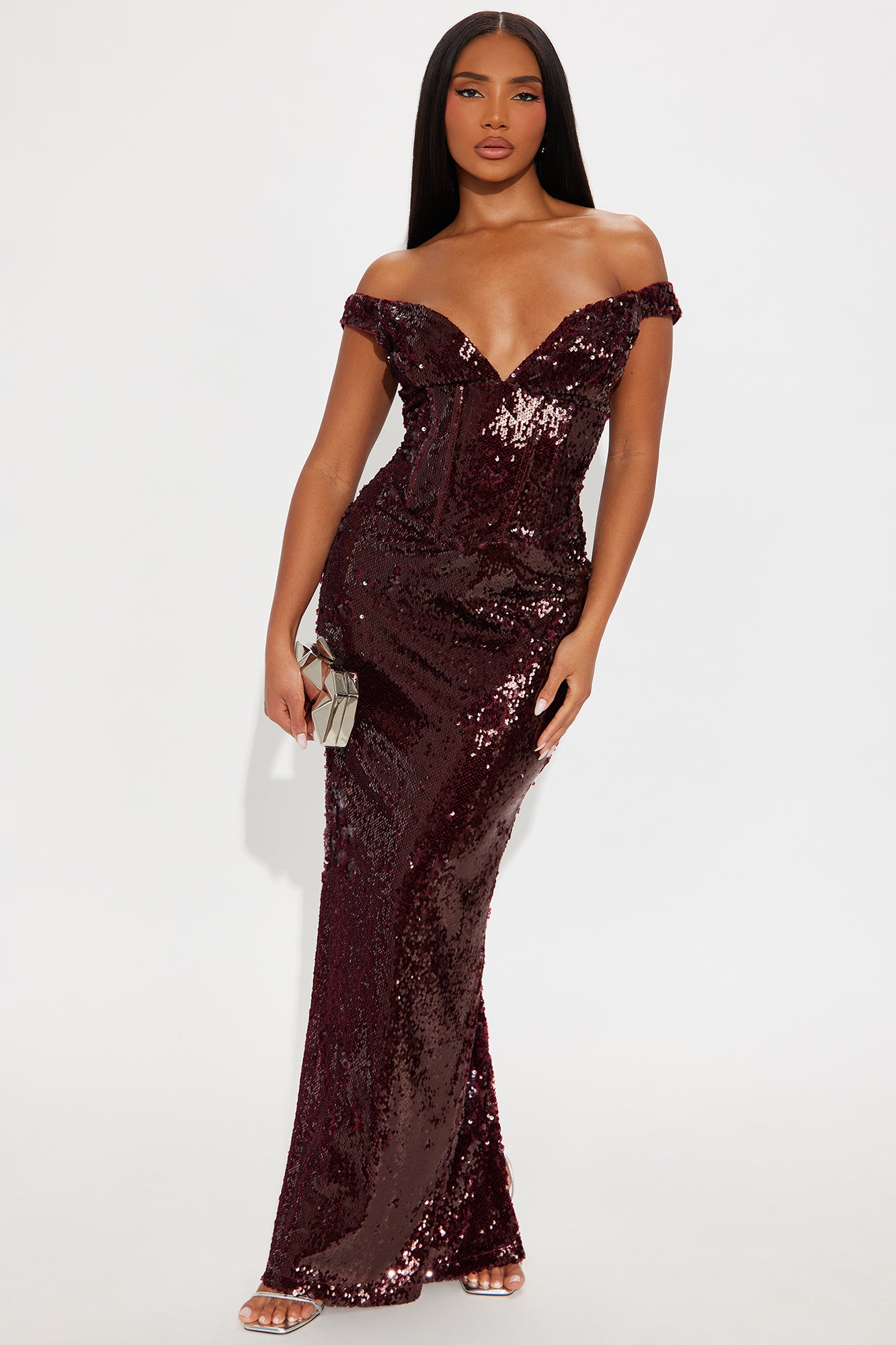 Marielle Sequin Gown - Burgundy
