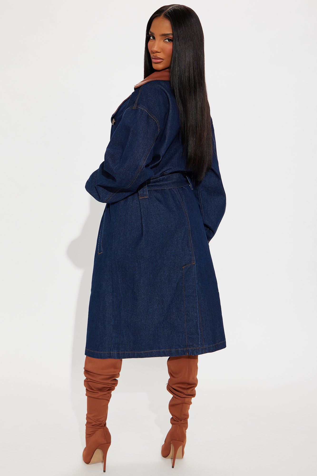 Downtown Living Trench Coat - Dark Wash