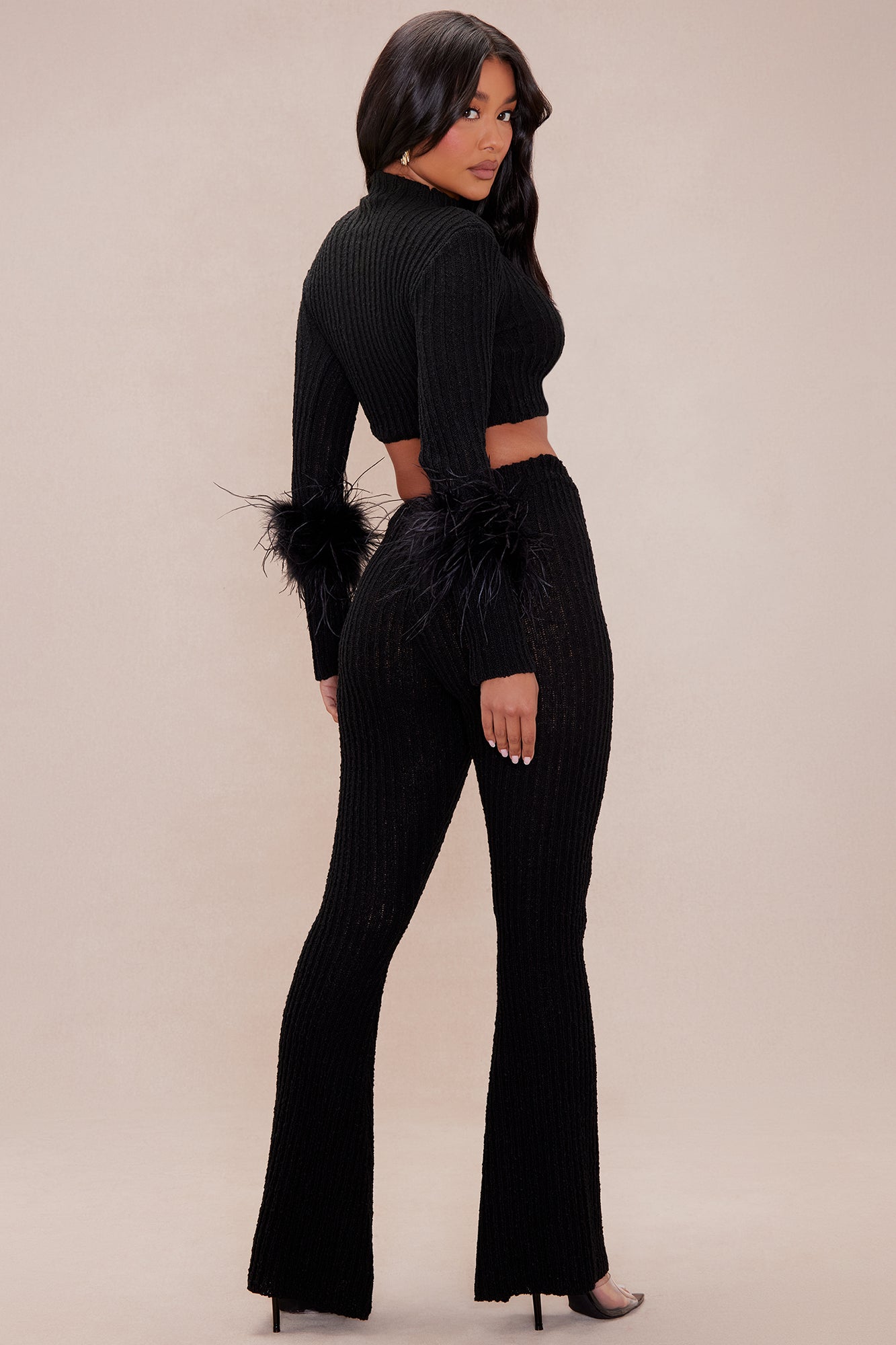 Hannah Feather Sweater Pant Set - Black