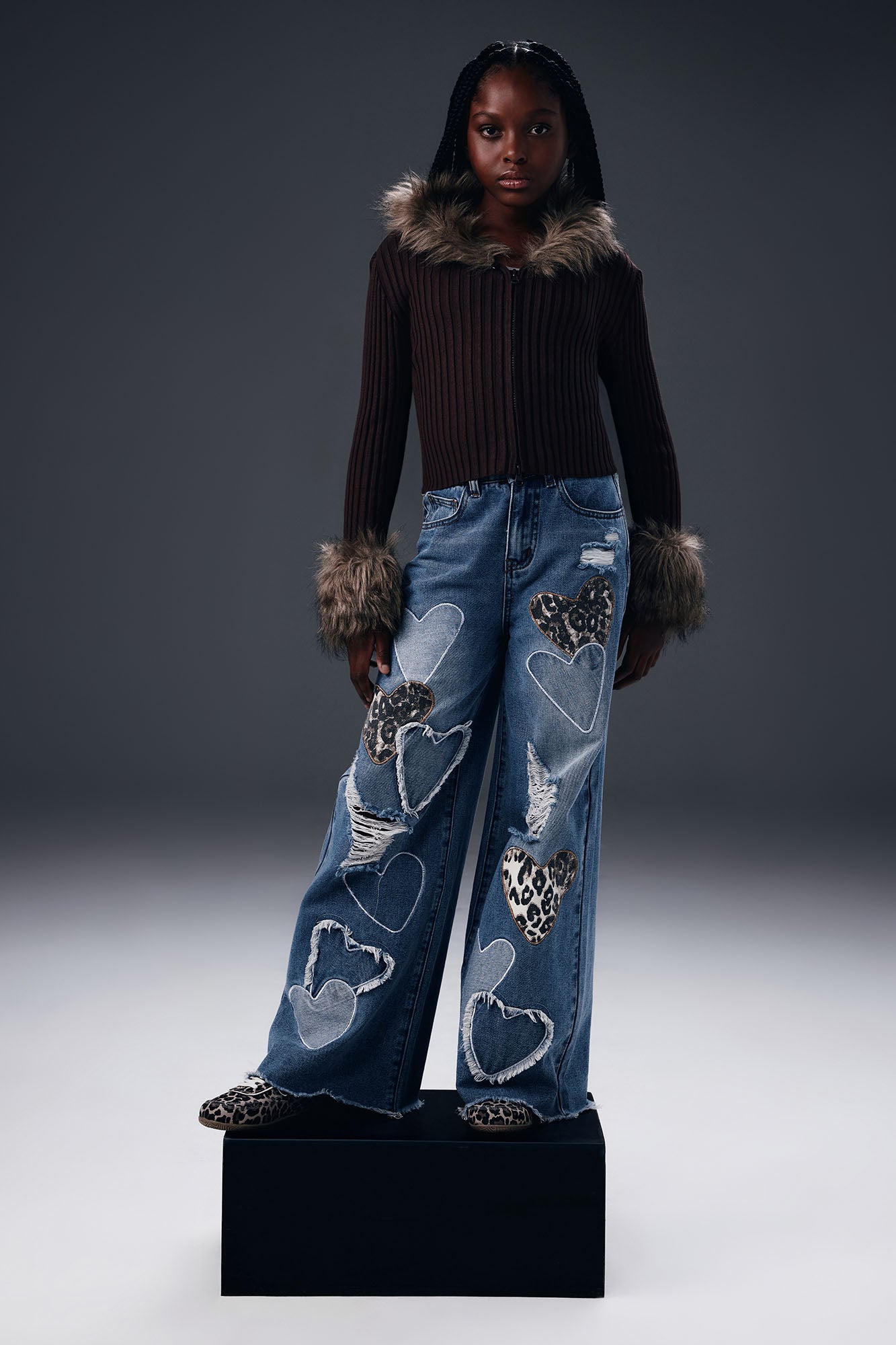 Mini Furever Feeling Faux Fur Cardigan - Chocolate/Combo