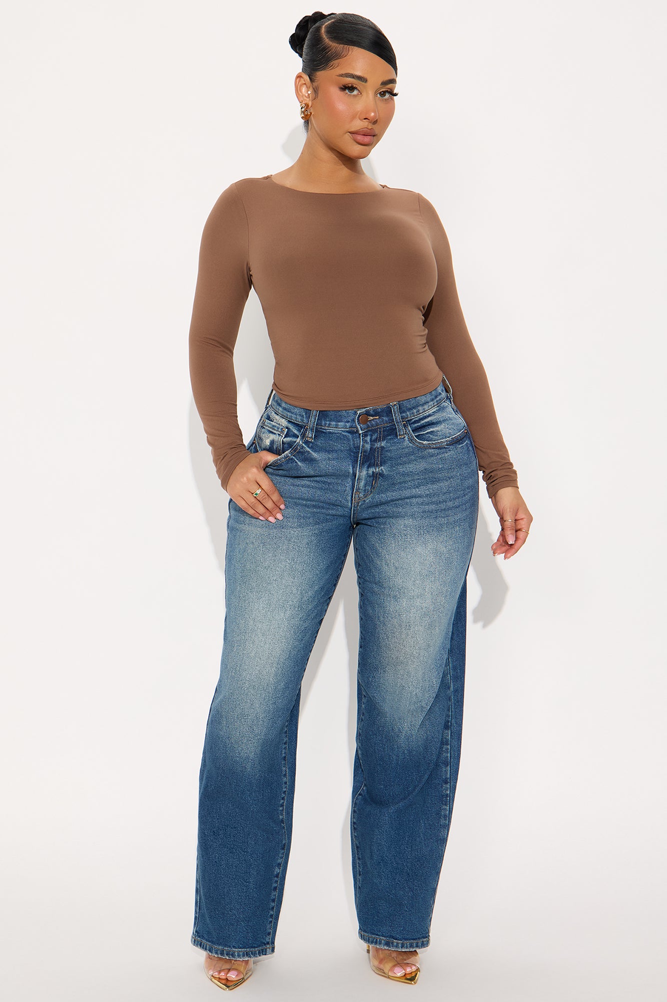 Mallory Long Sleeve Boat Neck Baby Tee - Chestnut