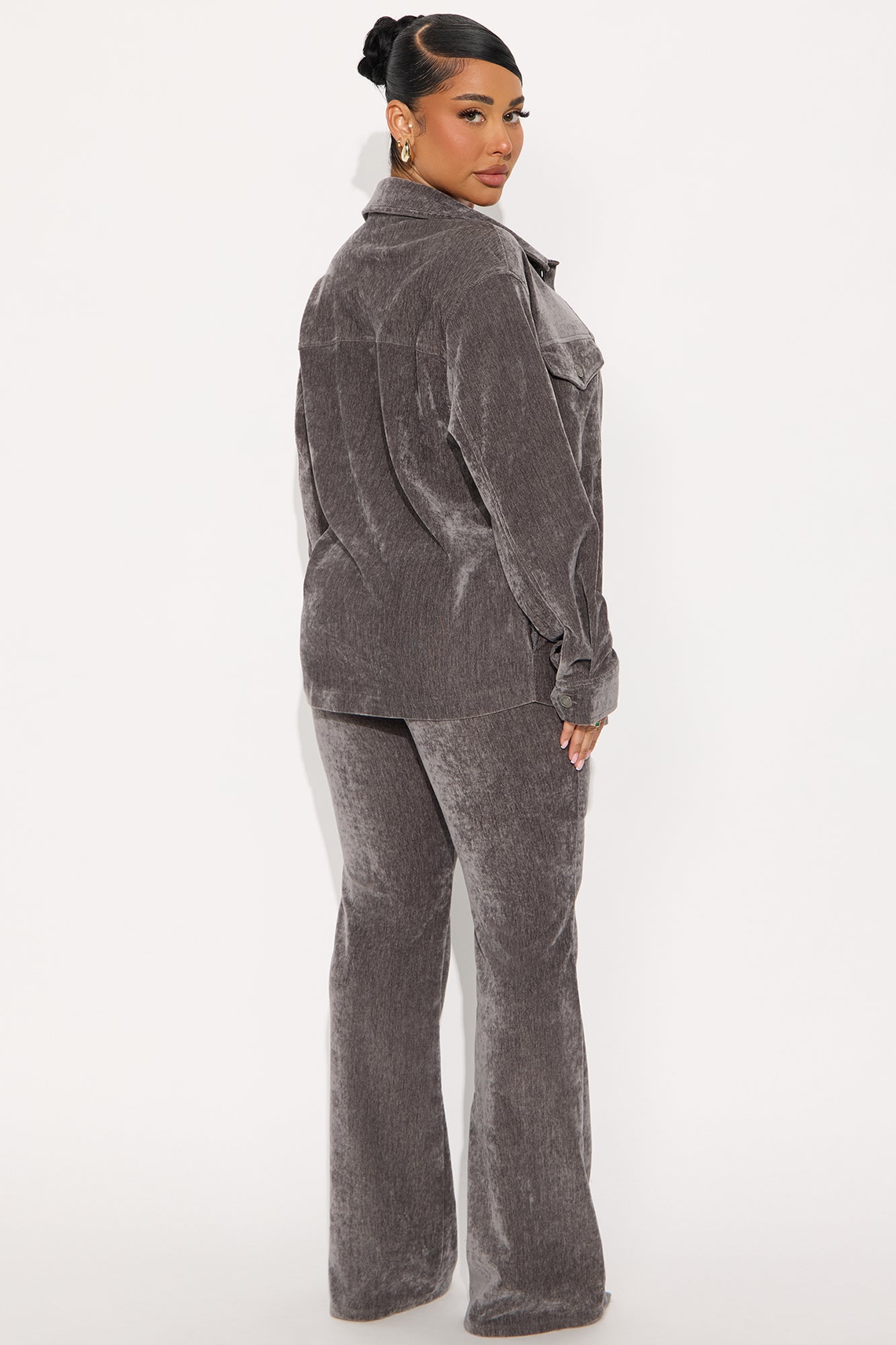 Corrina Velvet Shacket Pant Set - Black