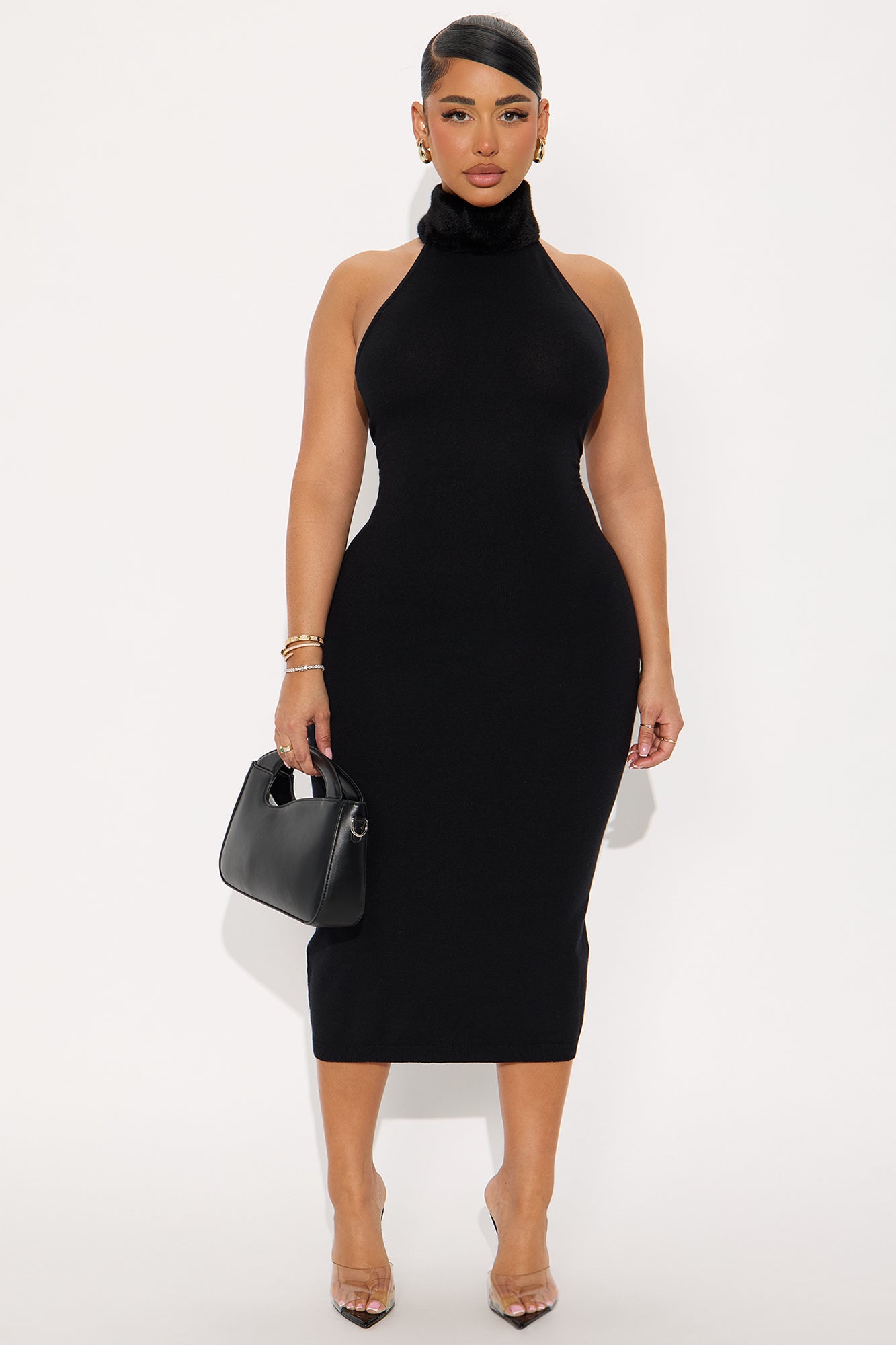Furbidden Love Sweater Midi Dress - Black