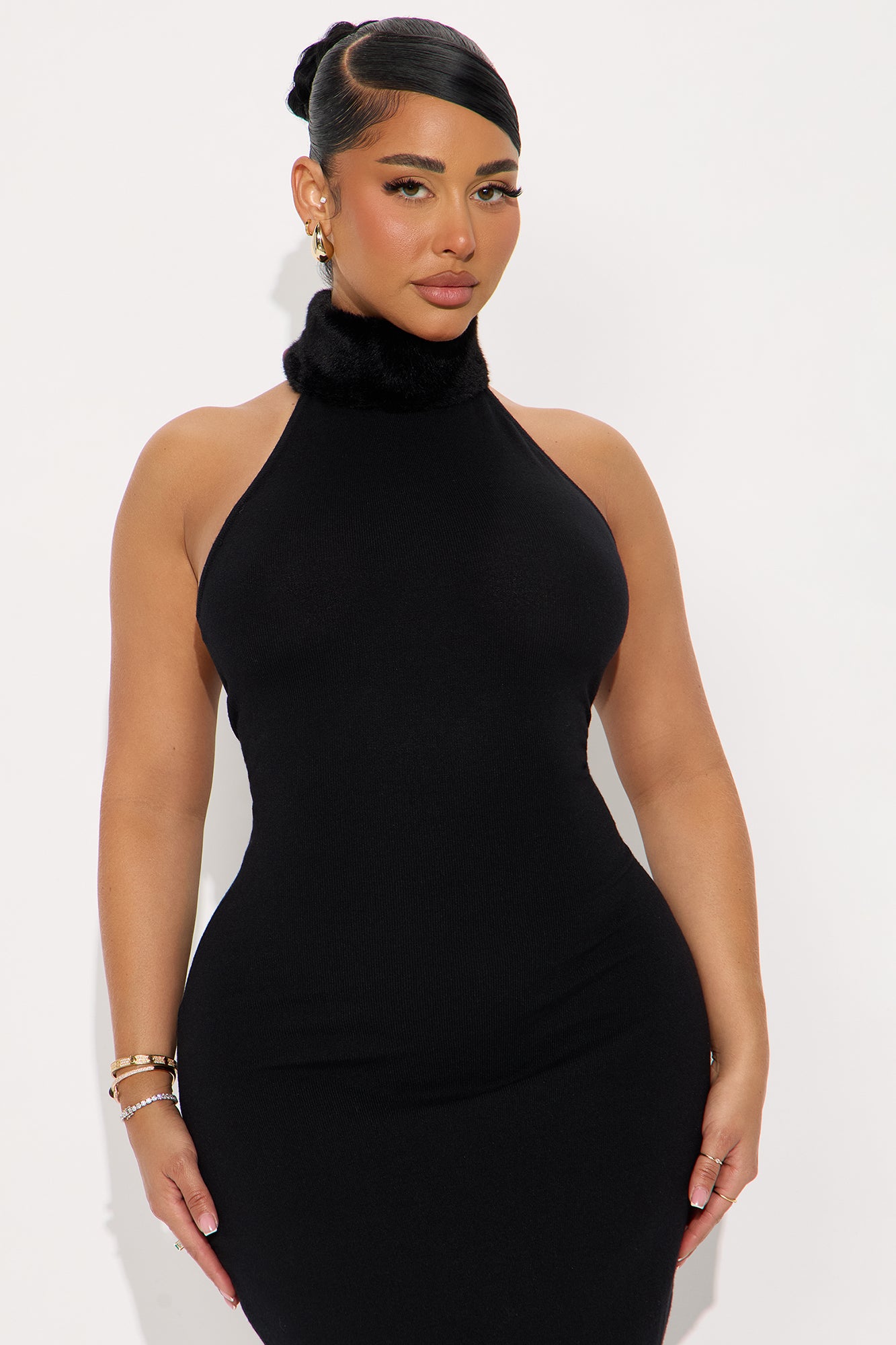 Furbidden Love Sweater Midi Dress - Black