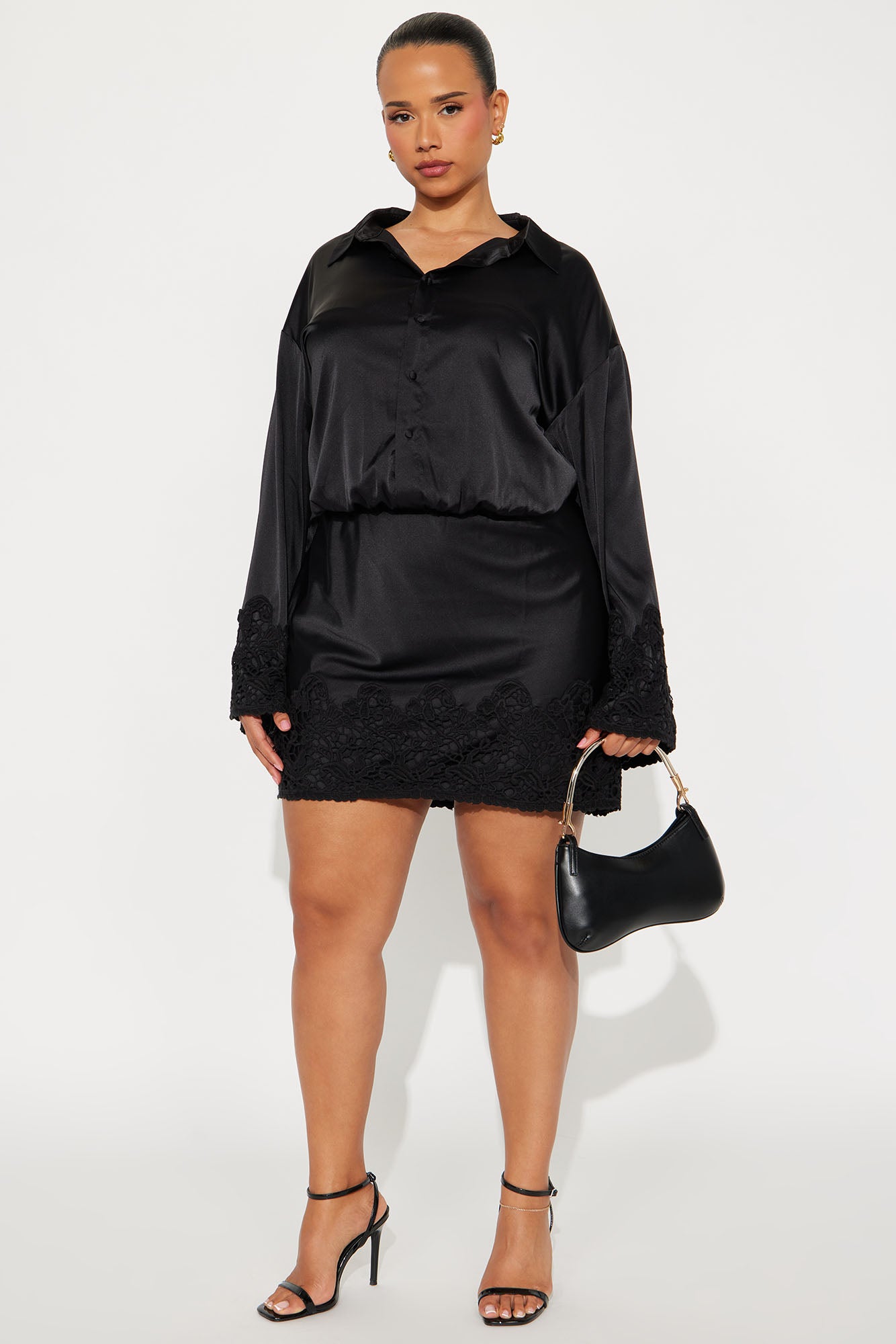 Soft Touch Satin Mini Dress - Black/Black