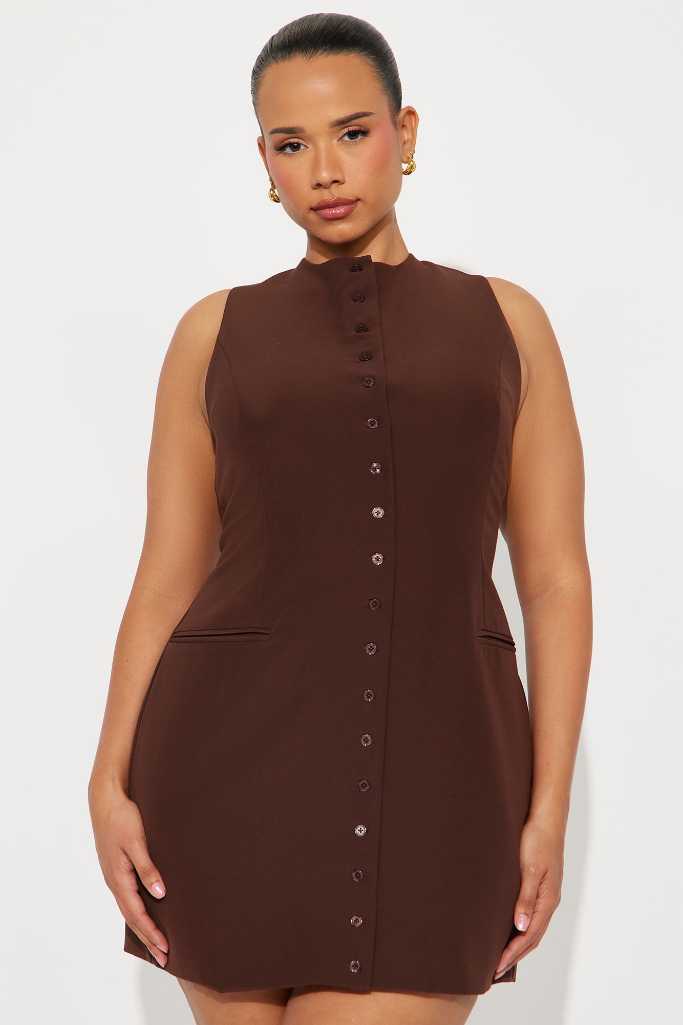 Jessalyn Button Up Mini Dress - Chocolate