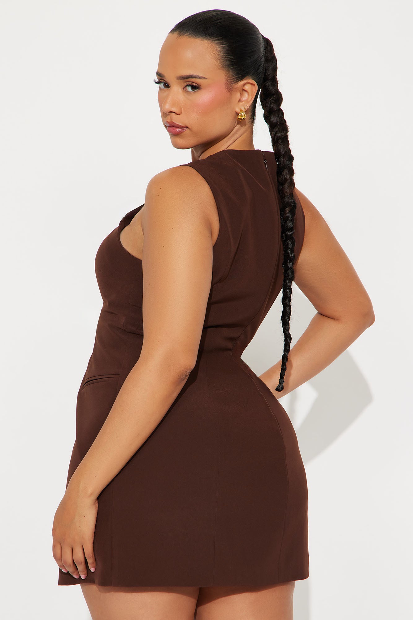 Jessalyn Button Up Mini Dress - Chocolate