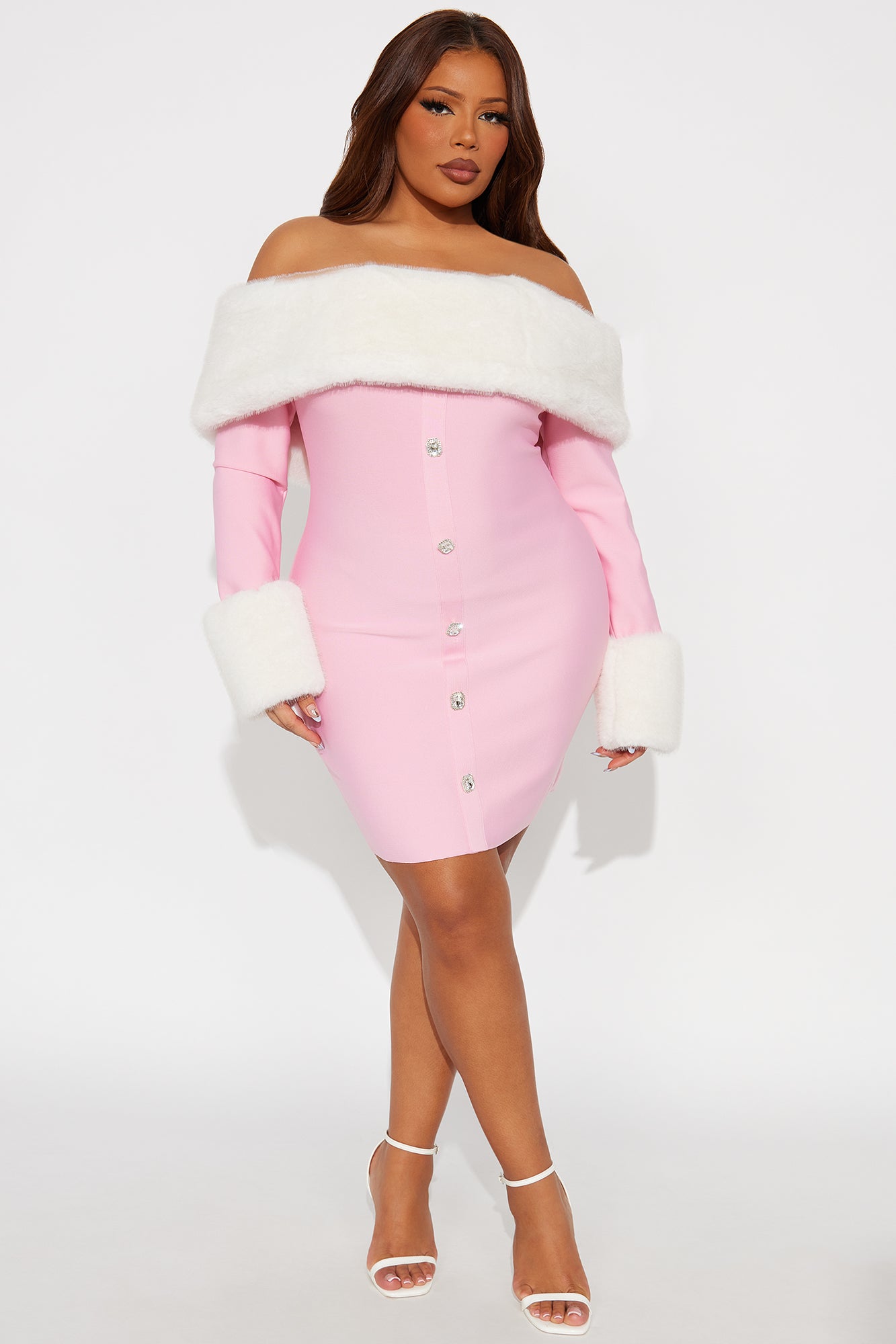 Kyla Fur Bandage Mini Dress - Pink/combo