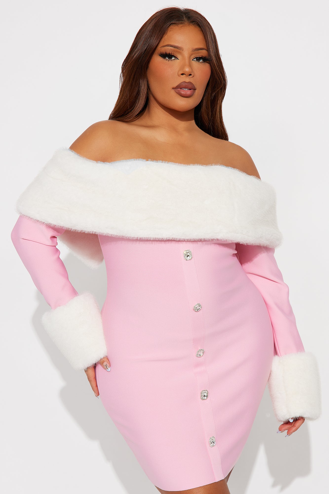 Kyla Fur Bandage Mini Dress - Pink/combo