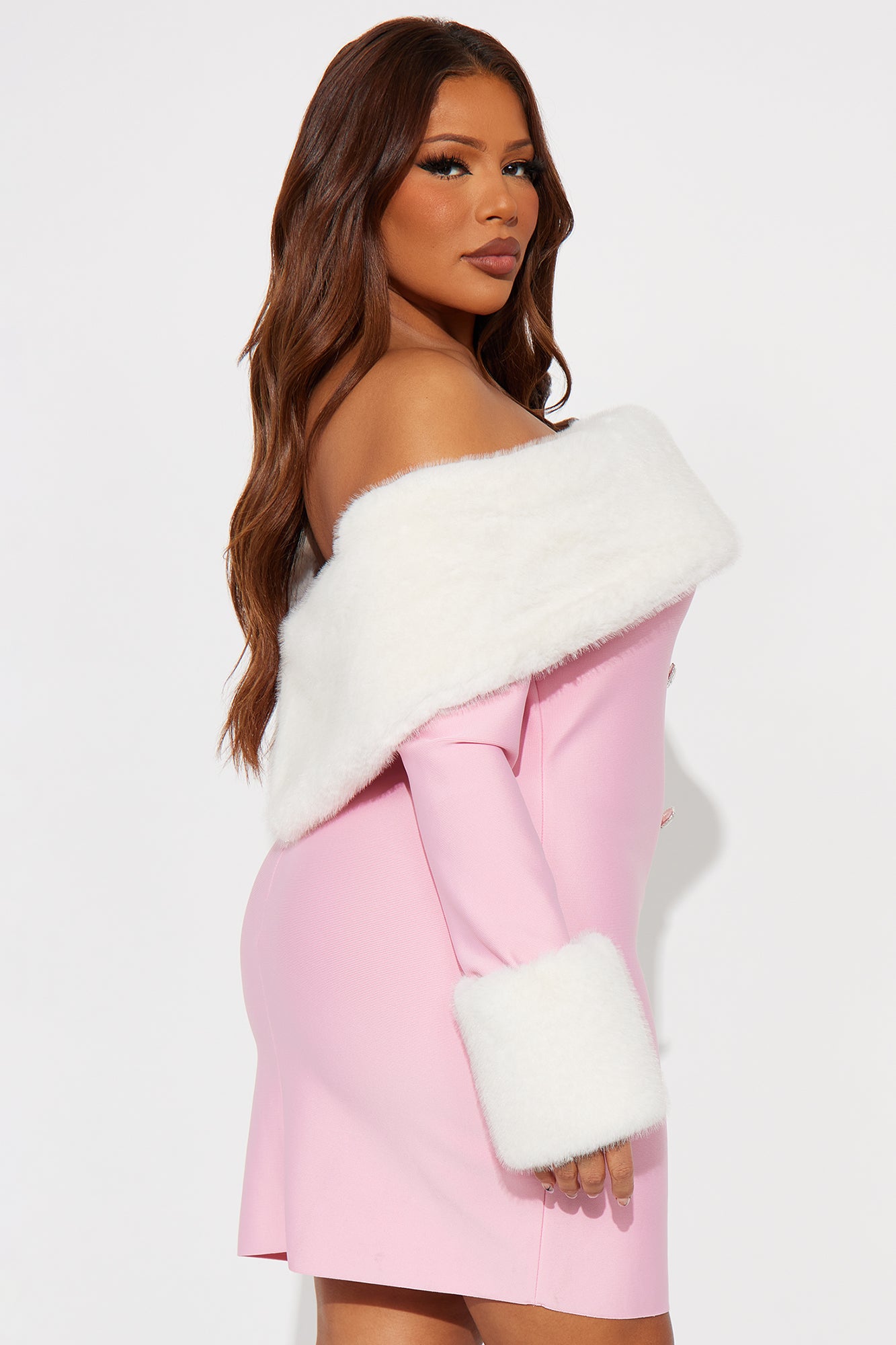 Kyla Fur Bandage Mini Dress - Pink/combo