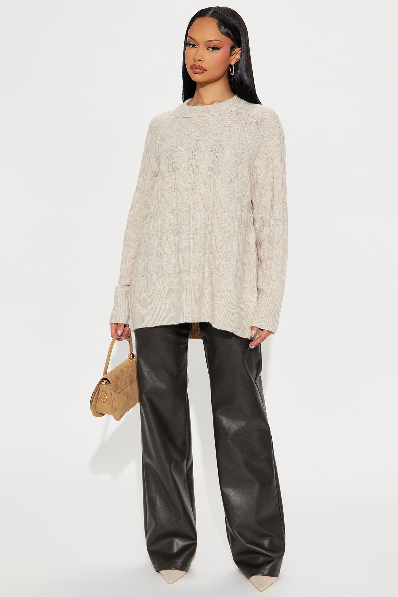 Get It Together Cable Knit Sweater - Light Taupe