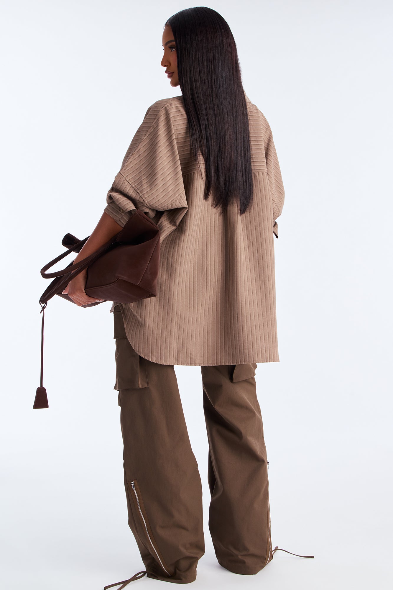 Make My Move Pinstripe Shirt - Brown
