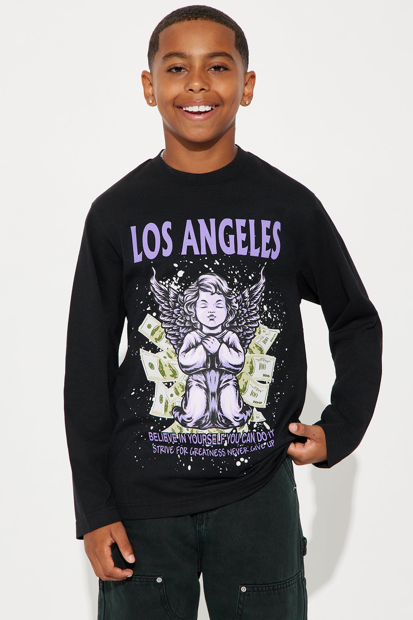 Mini LA Dreams Come True Print Long Sleeve Tee - Black