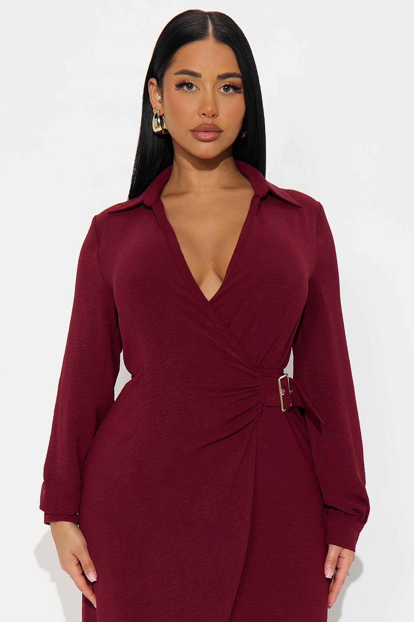 Moreen Belted Maxi Dress - Burgundy