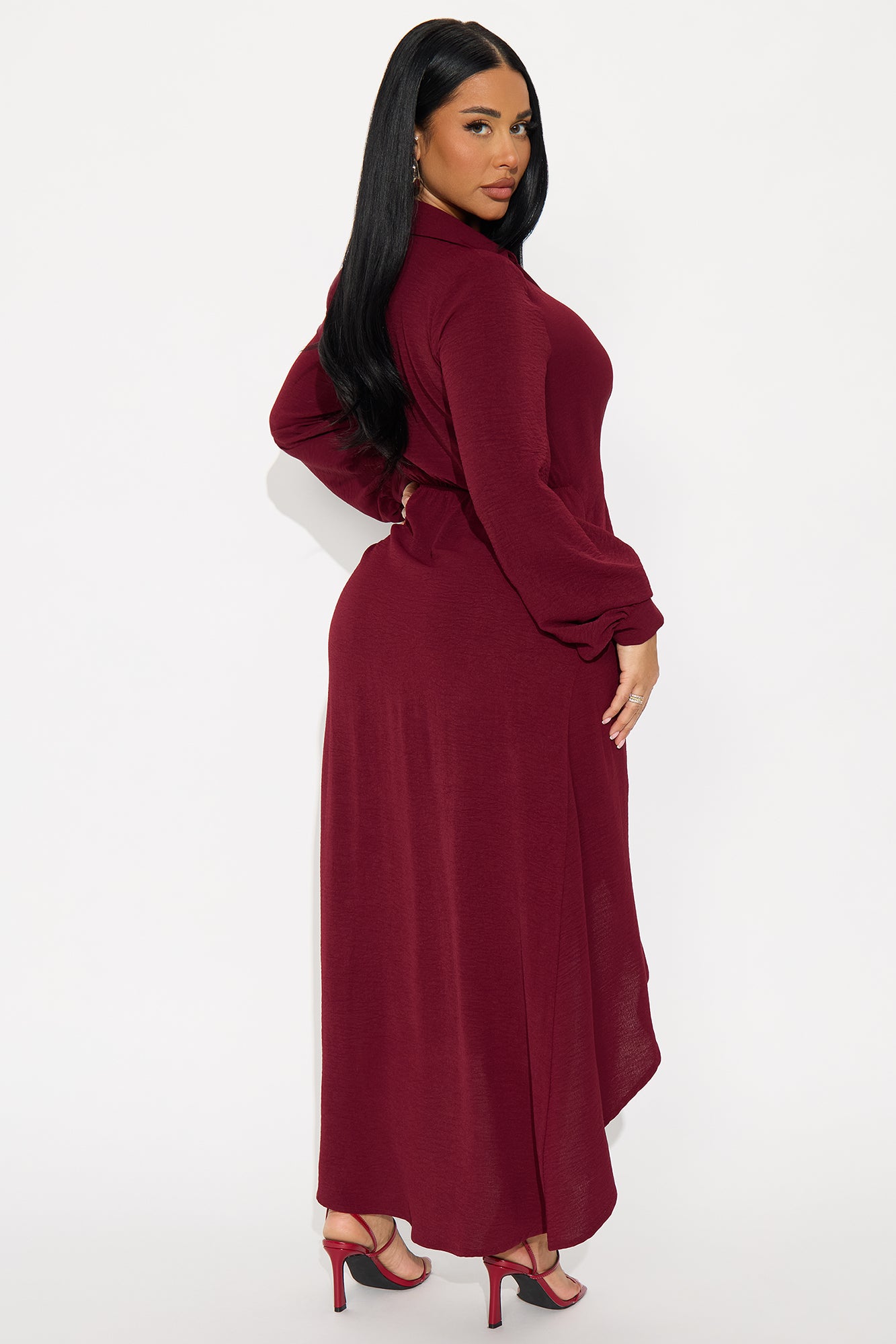 Moreen Belted Maxi Dress - Burgundy