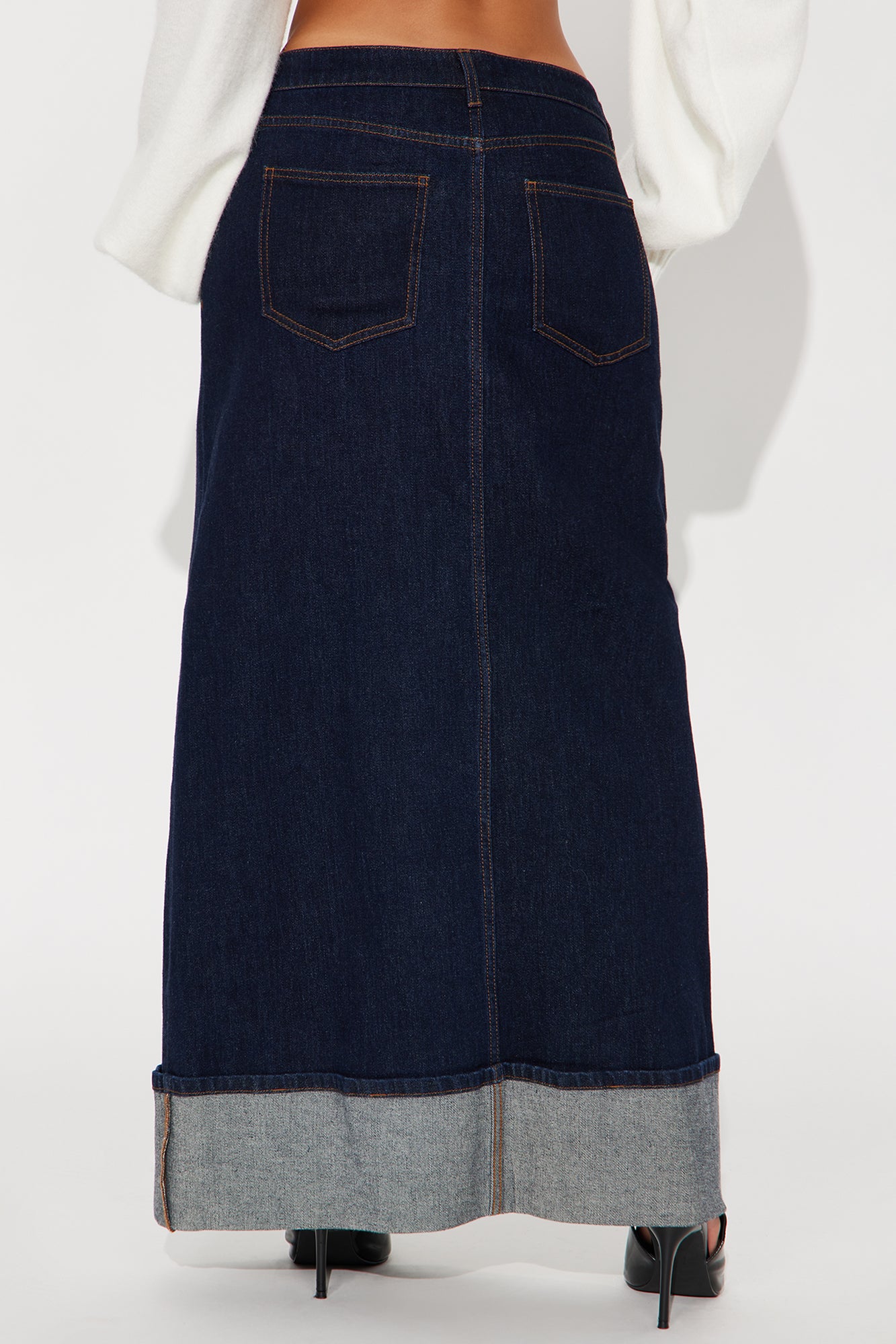 Loulou Mid Rise Denim Cuffed Hem Ankle Maxi Skirt - Rinse Blue Wash