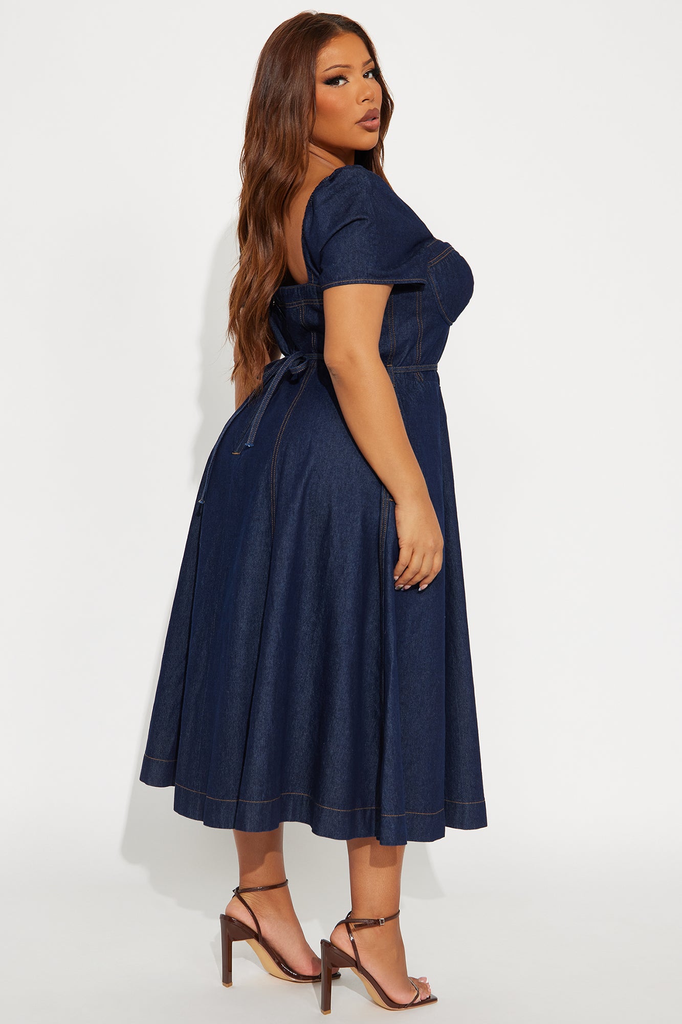 Sweet Chick Cap Sleeve Denim Midi Dress - Dark Wash