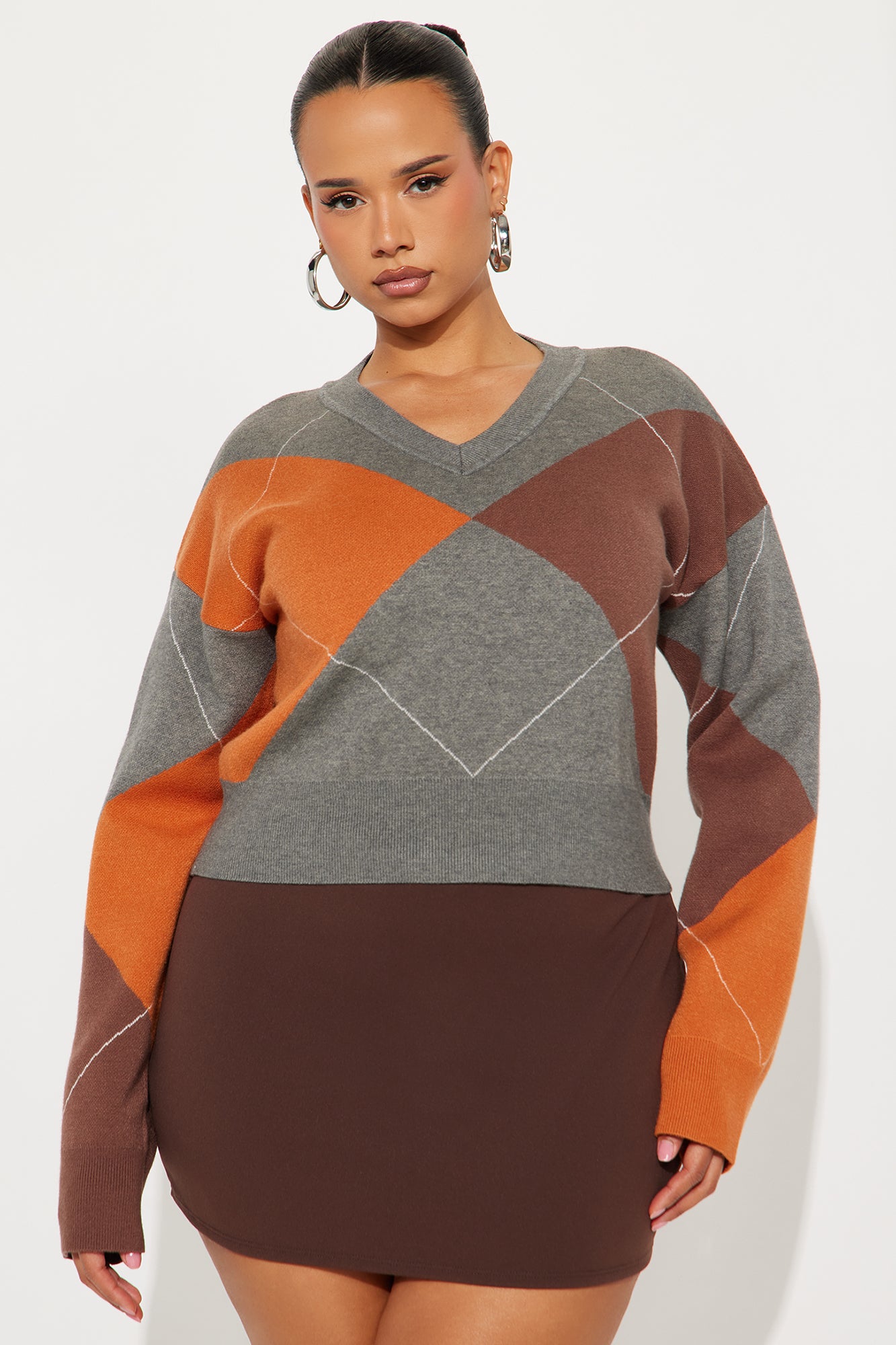 Nothing Like This Argyle Sweater - Grey/combo