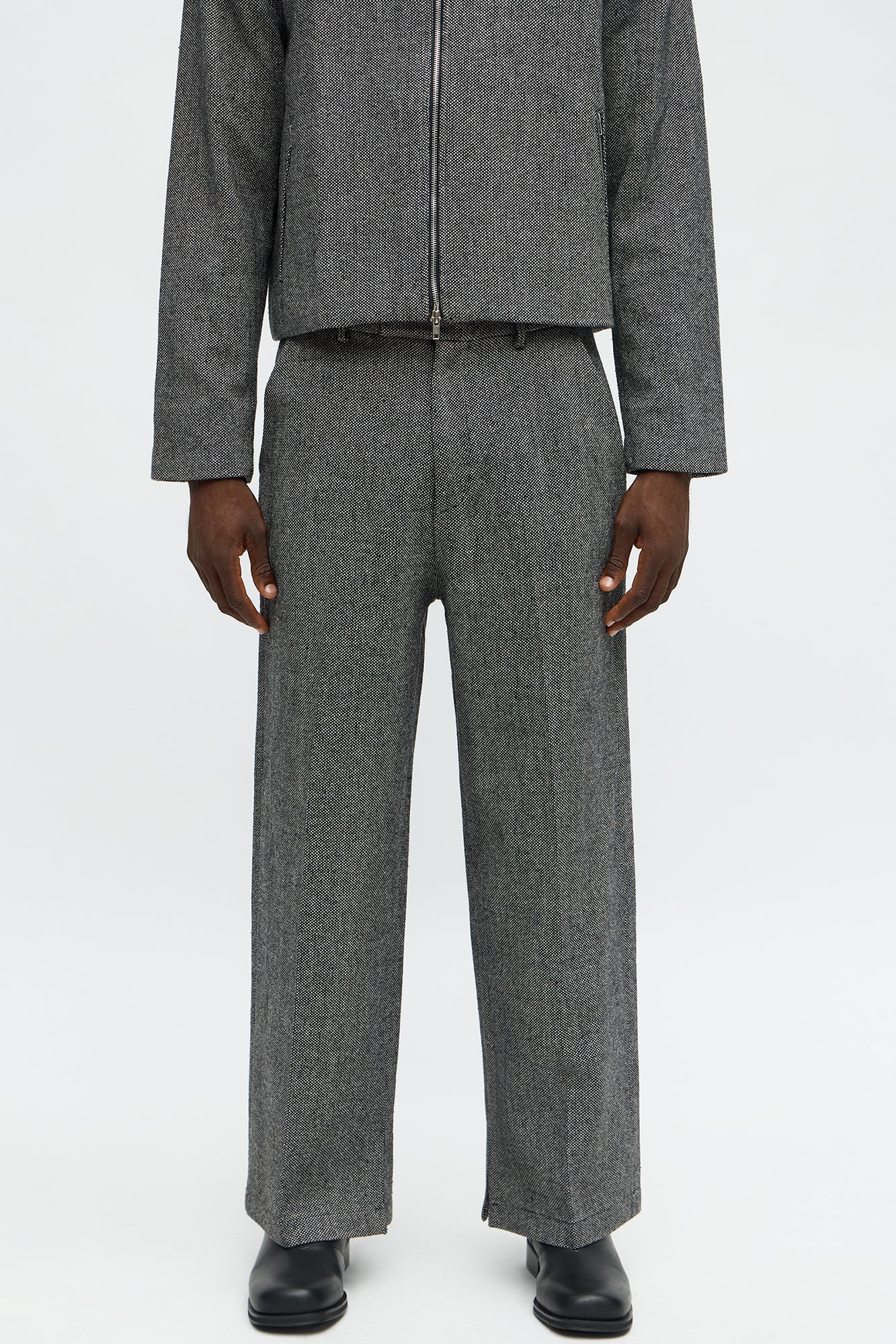 Split Wide Leg Textured Trouser - Black/combo
