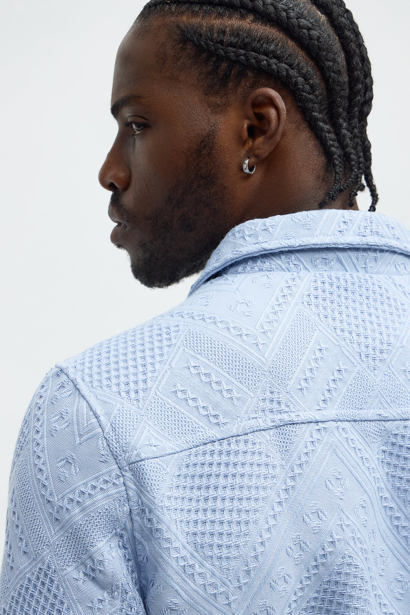 Relaxed Twist Weave Textured Trucker Jacket - Light Blue