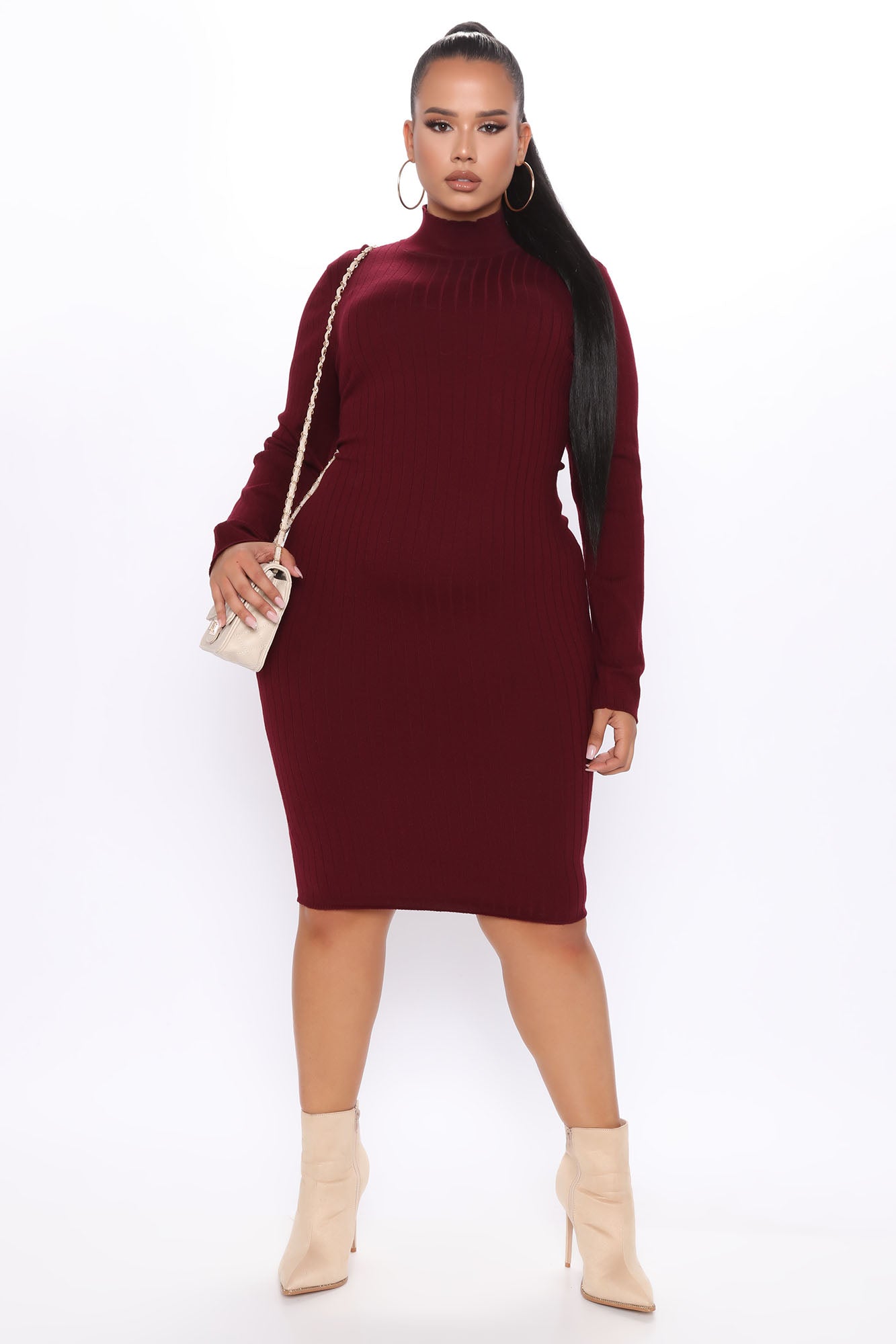 Taryn Sweater Midi Dress - Burgundy