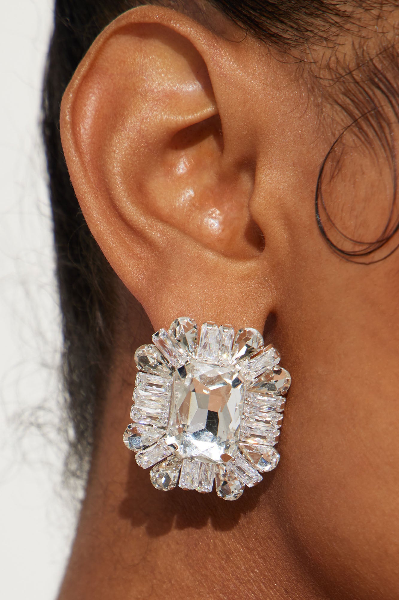 Pure Excellence Rhinestone Earrings - Silver
