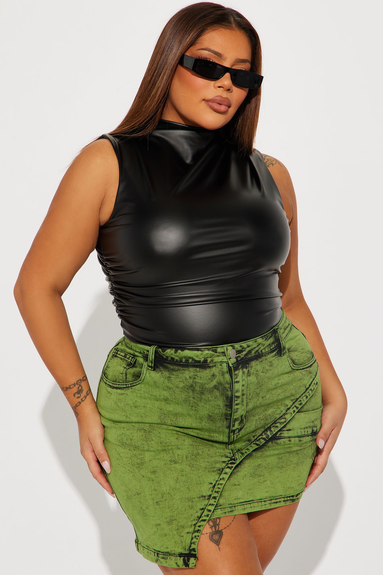 Kourtney Faux Leather Bodysuit - Black