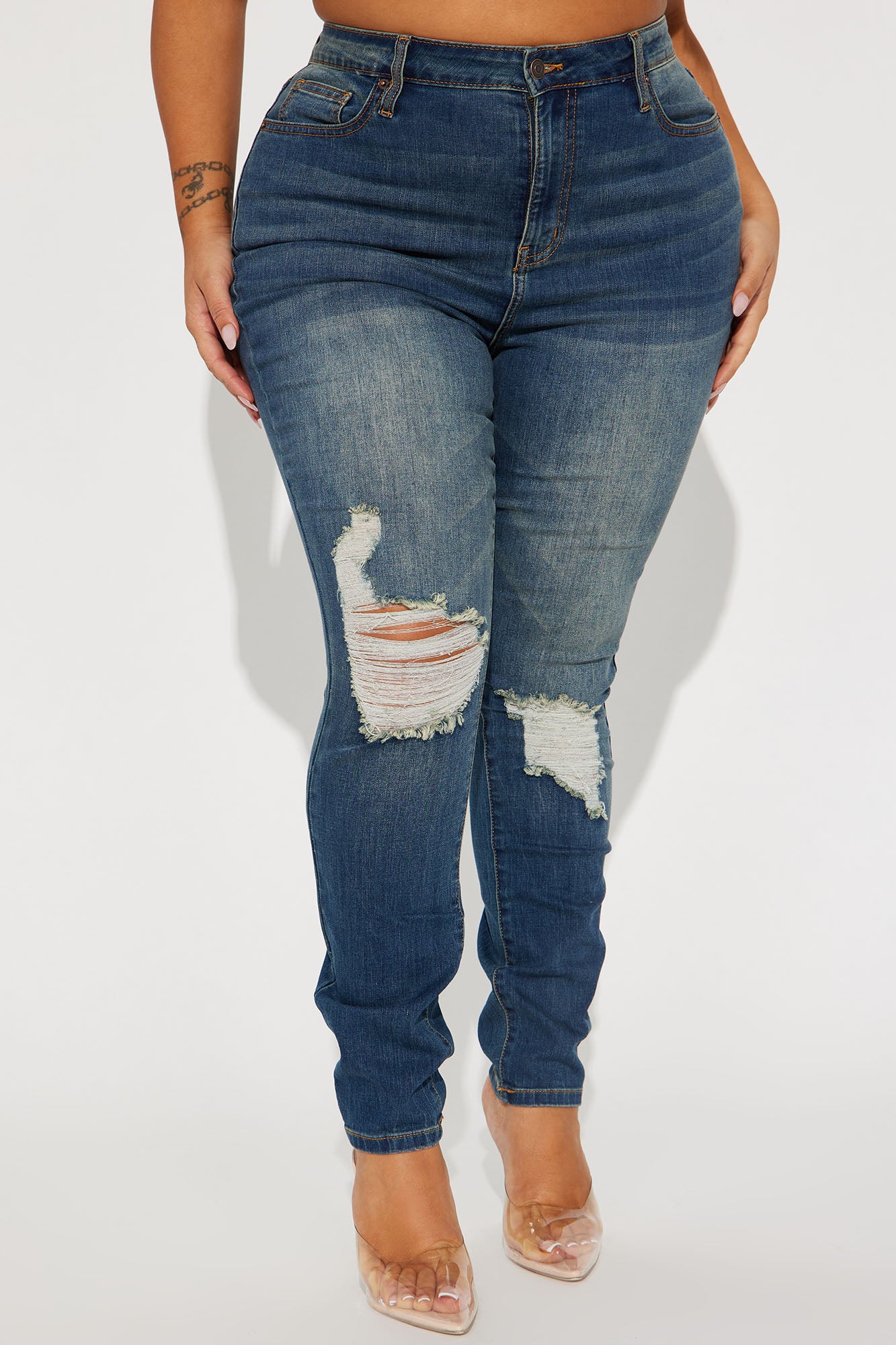 Kelly Ripped Tinted Stretch Skinny Jeans - Dark Denim