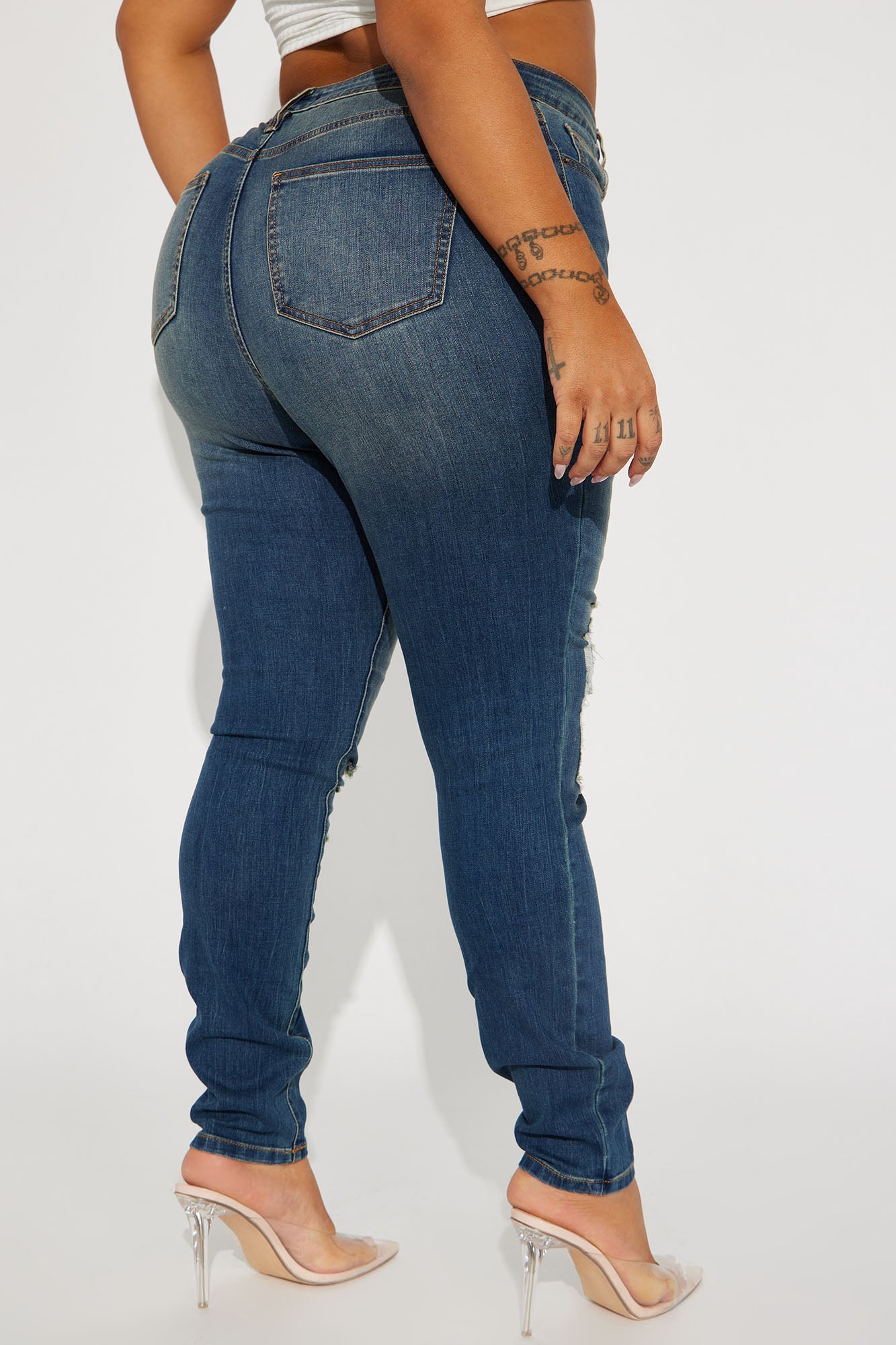 Kelly Ripped Tinted Stretch Skinny Jeans - Dark Denim