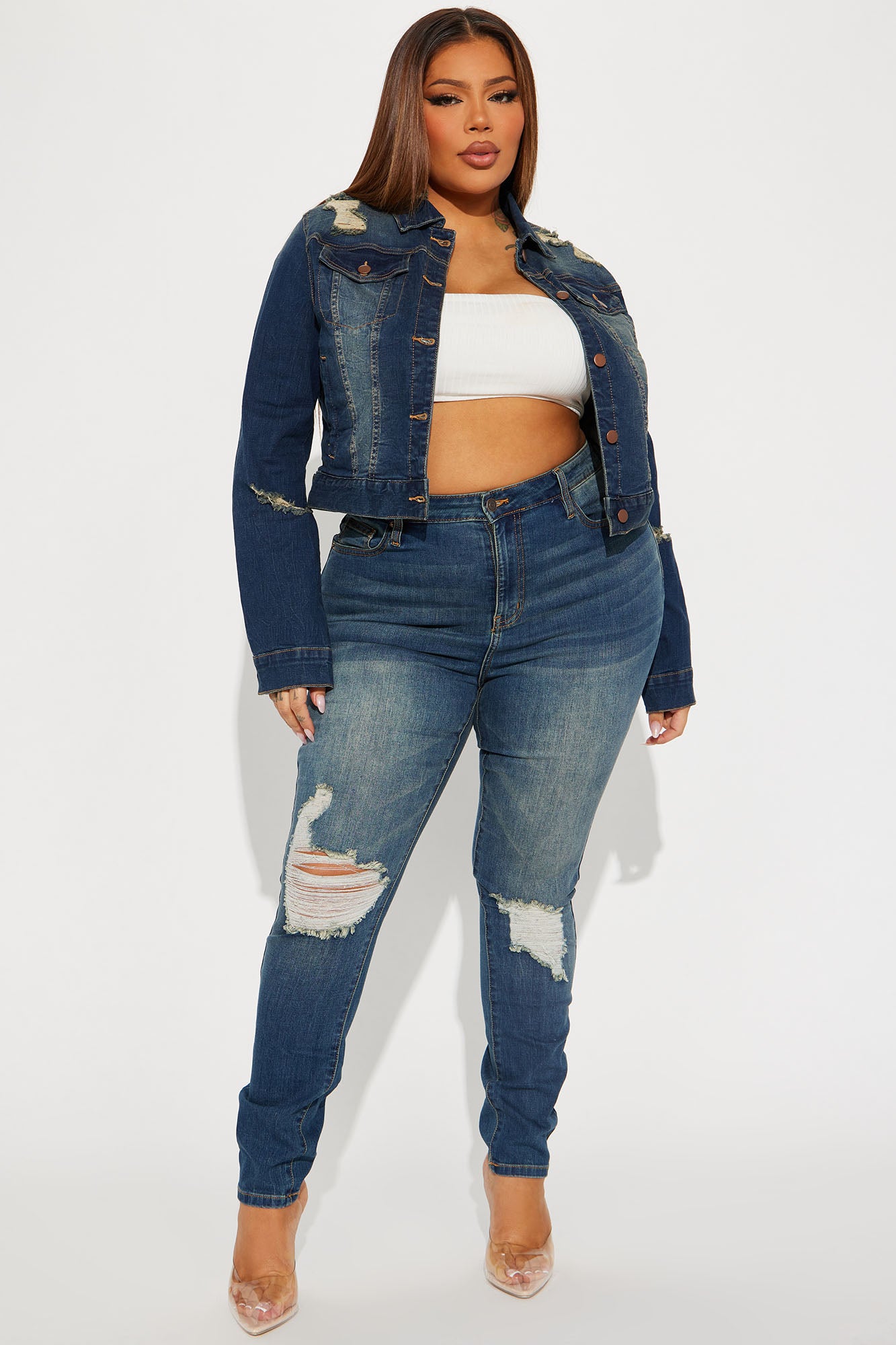 Kelly Ripped Tinted Stretch Skinny Jeans - Dark Denim
