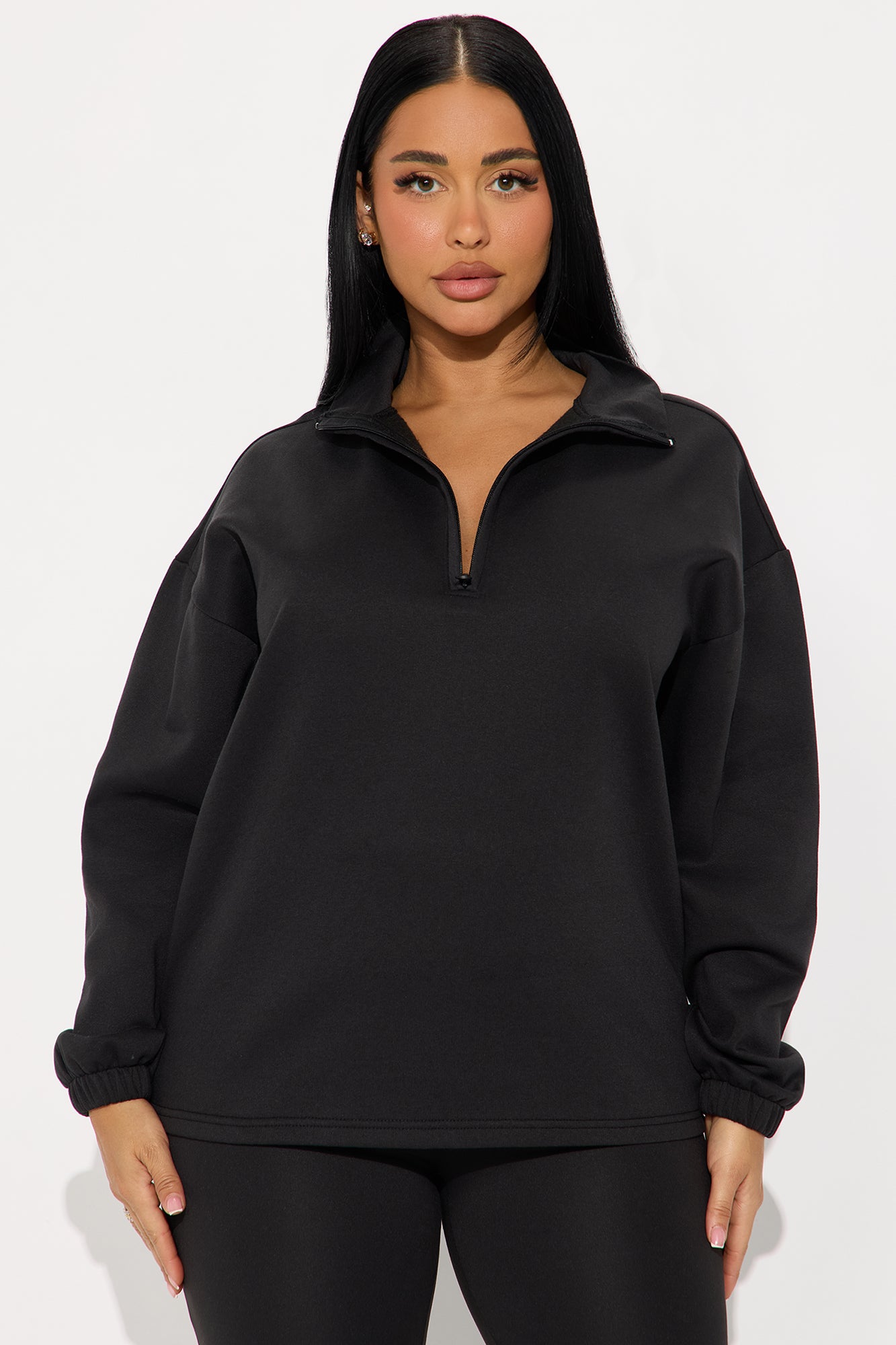 Beverly Quarter Zip Fleece Pant Set - Black