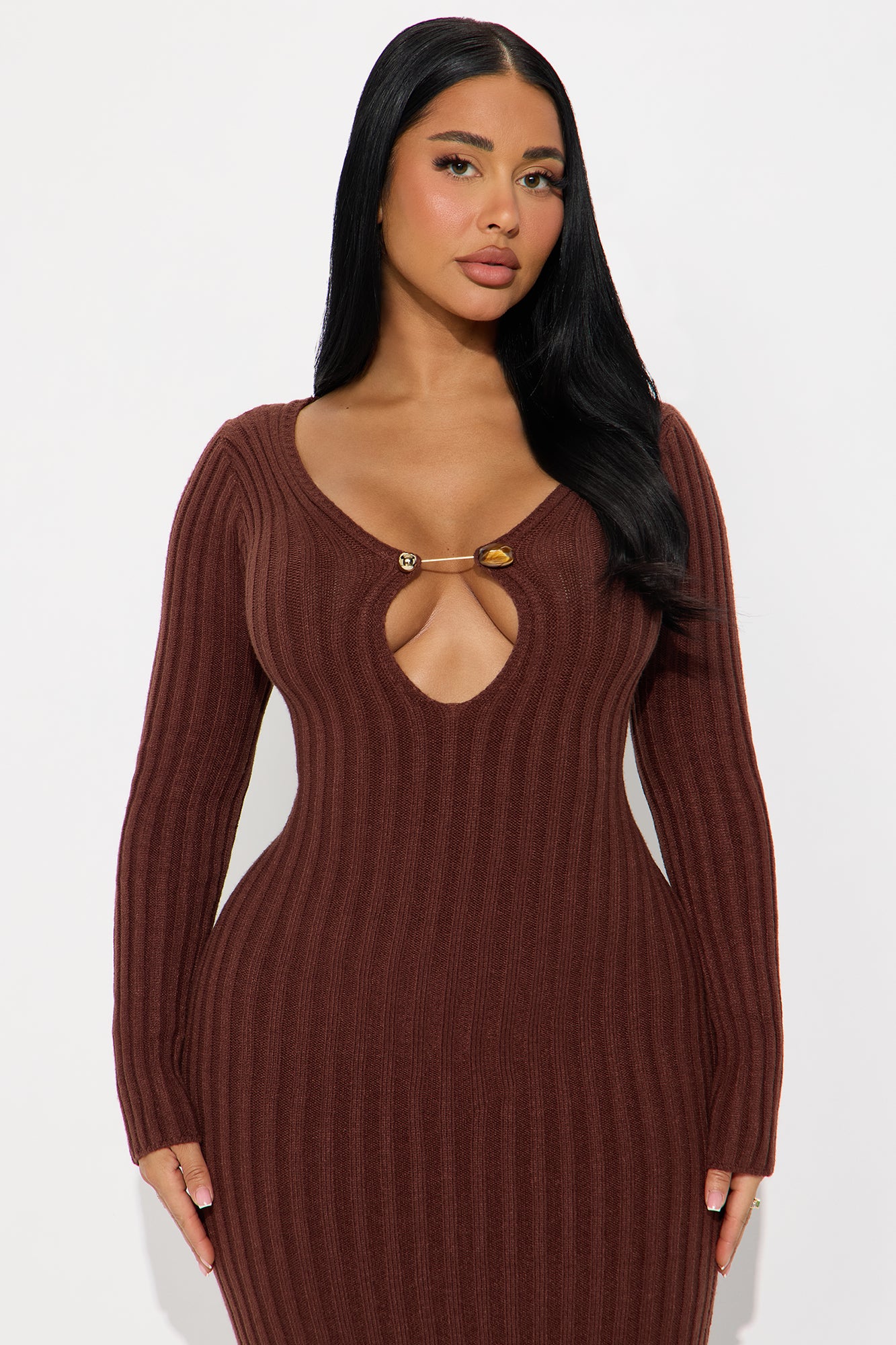 Moore Ribbed Midi Dress - Chocolate