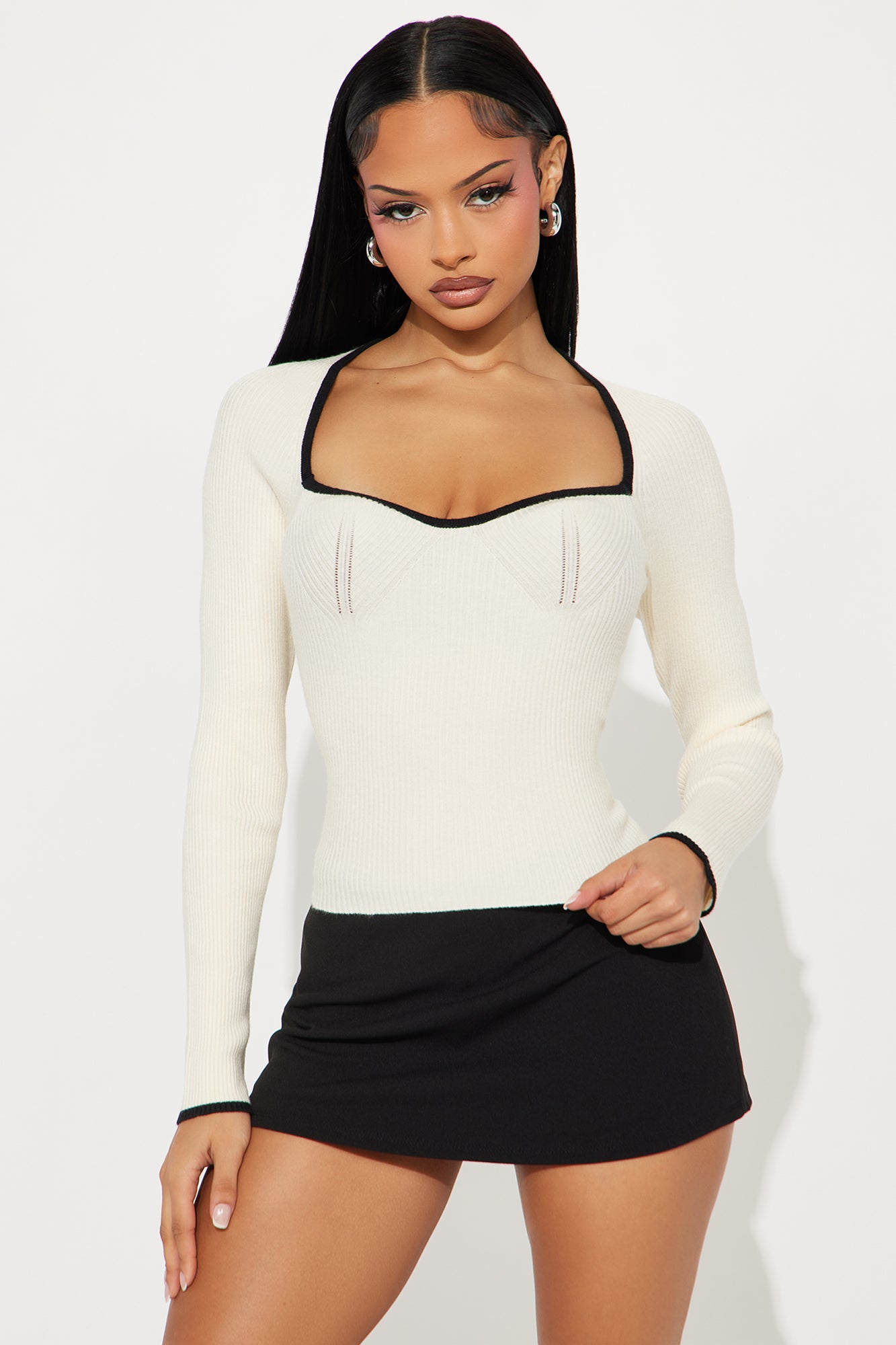 Cozy Inside Contrast Sweater Top - Cream/combo
