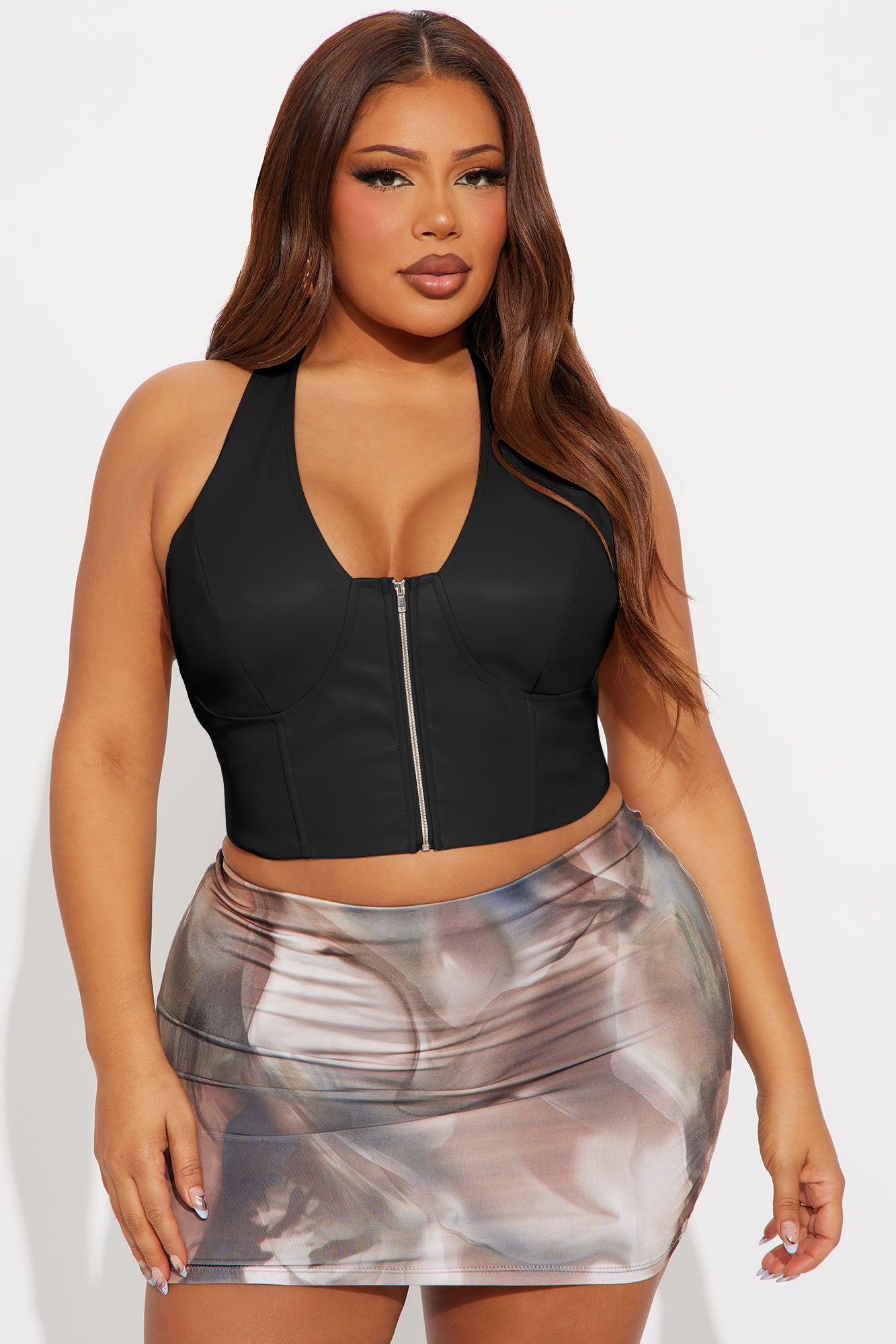 Giulia PU Halter Top - Black