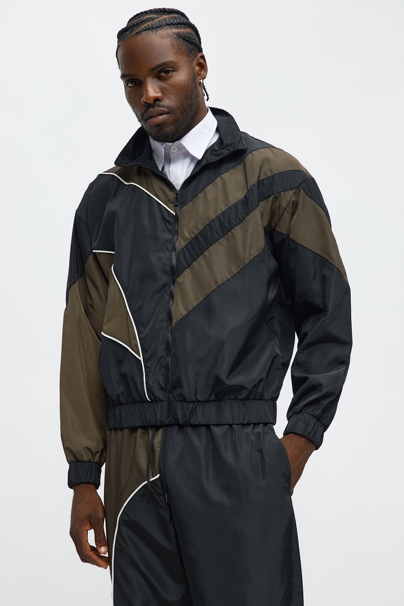 Hang It Up Color Block Windbreaker Jacket - Olive/combo