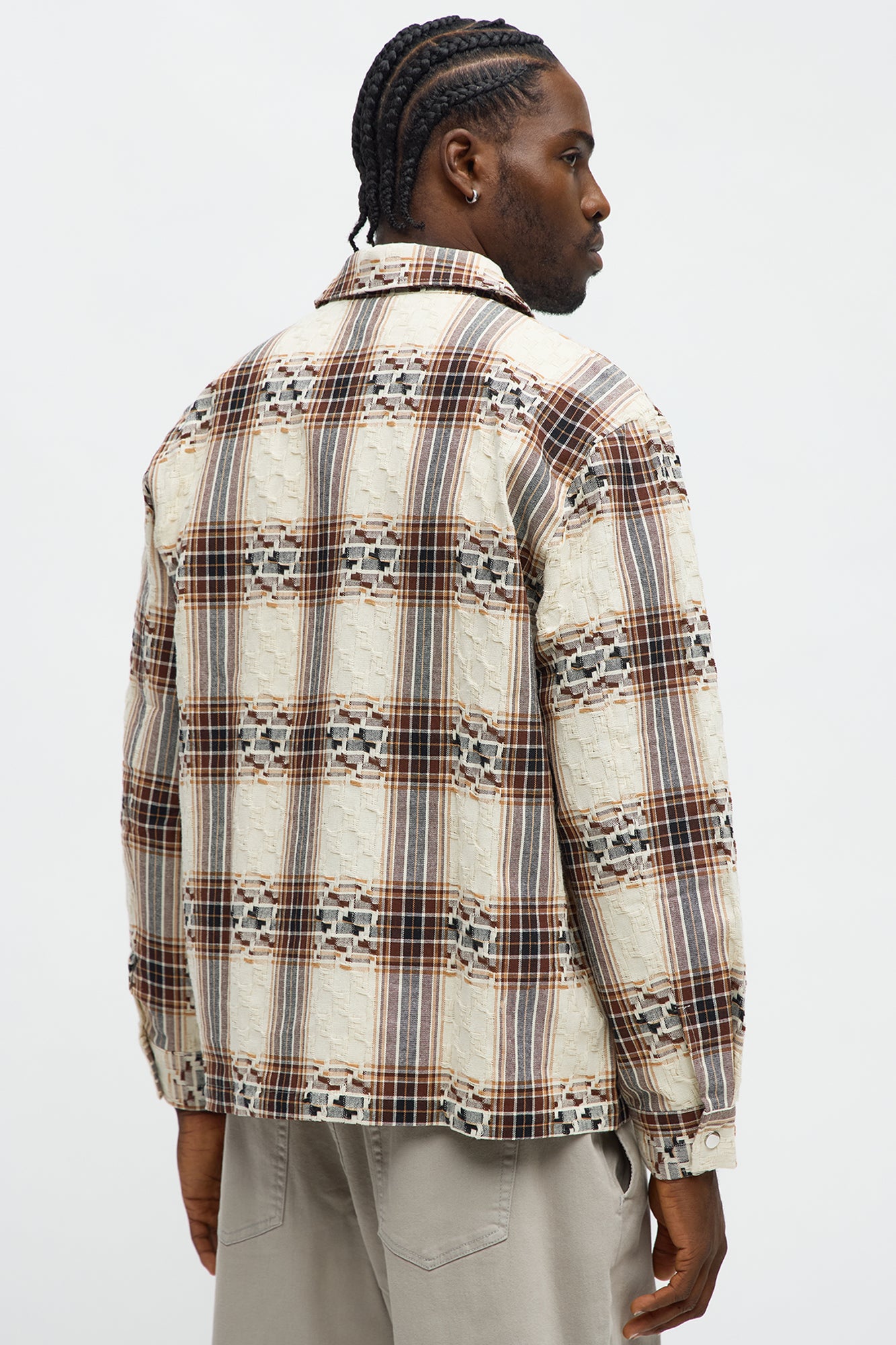 Plaid Zip Up Shirt - Brown Combo