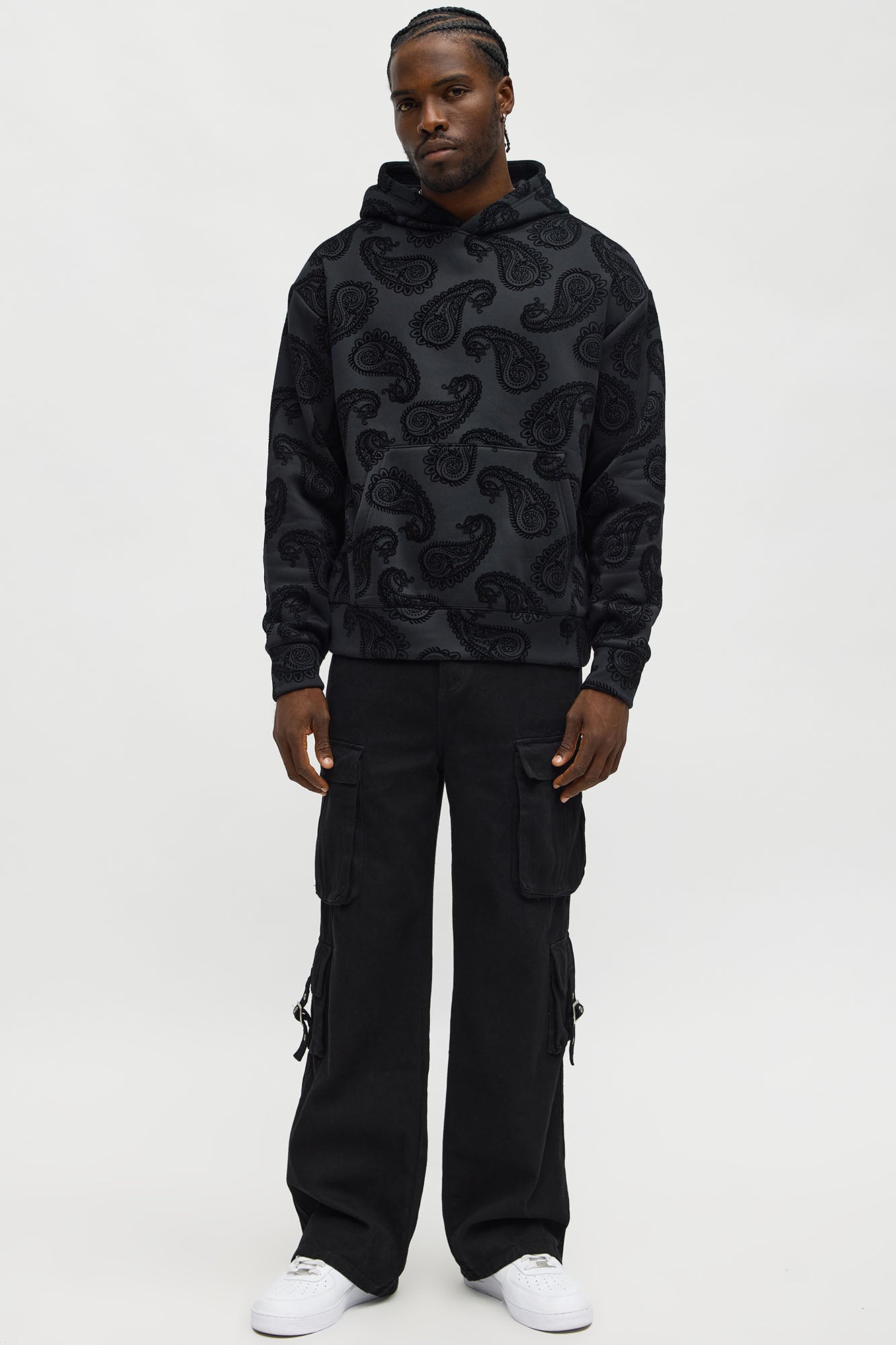 Paisley Flock Hoodie - Black