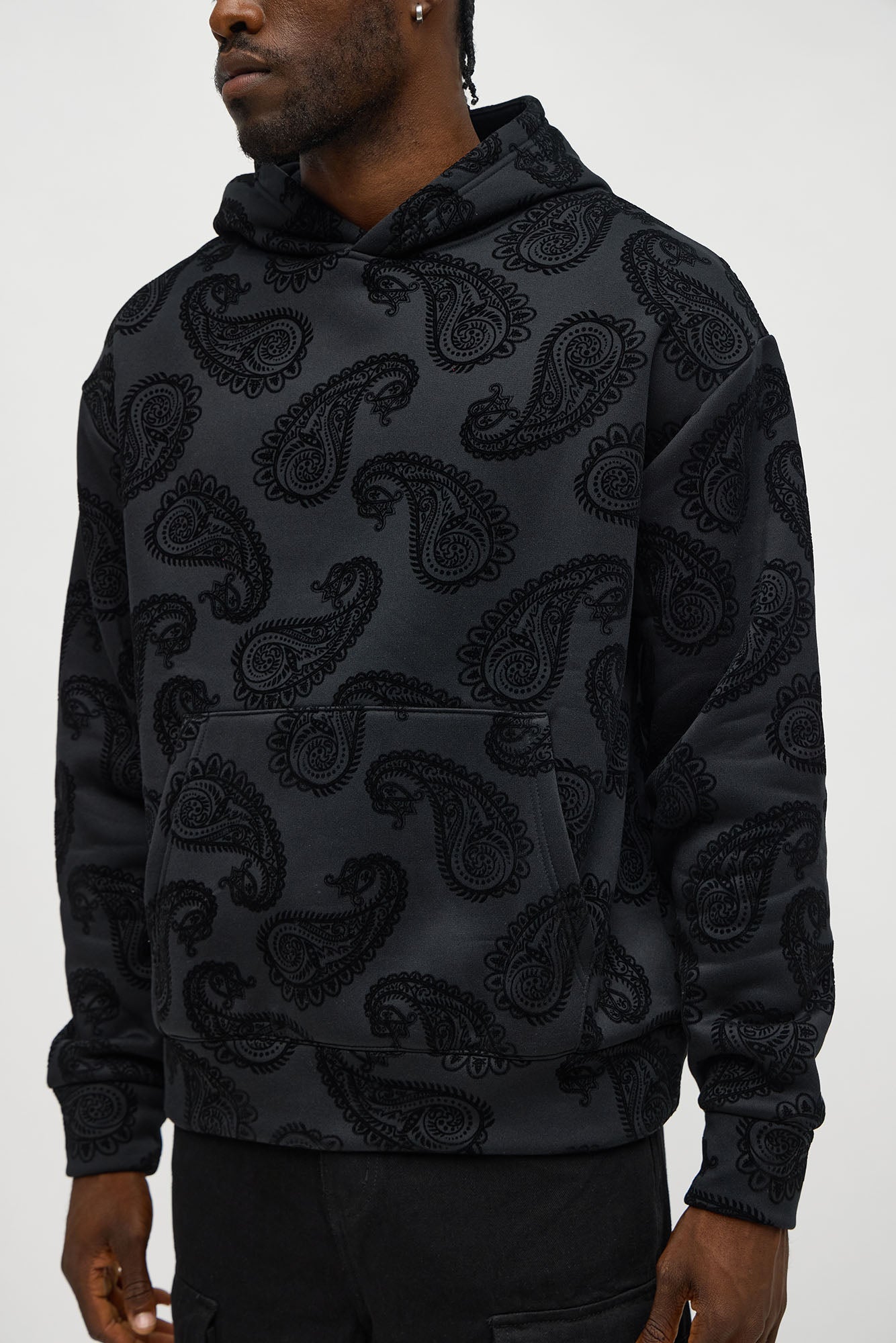 Paisley Flock Hoodie - Black